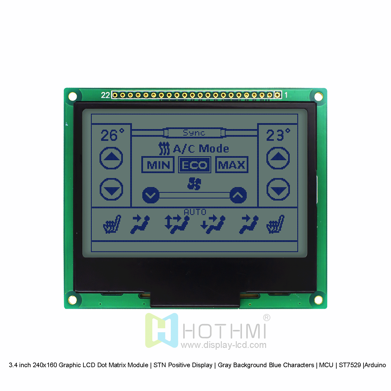 3.4寸240x160图形LCD点阵模组 | STN正显 | 灰底蓝字 | MCU | ST7529 |Arduino