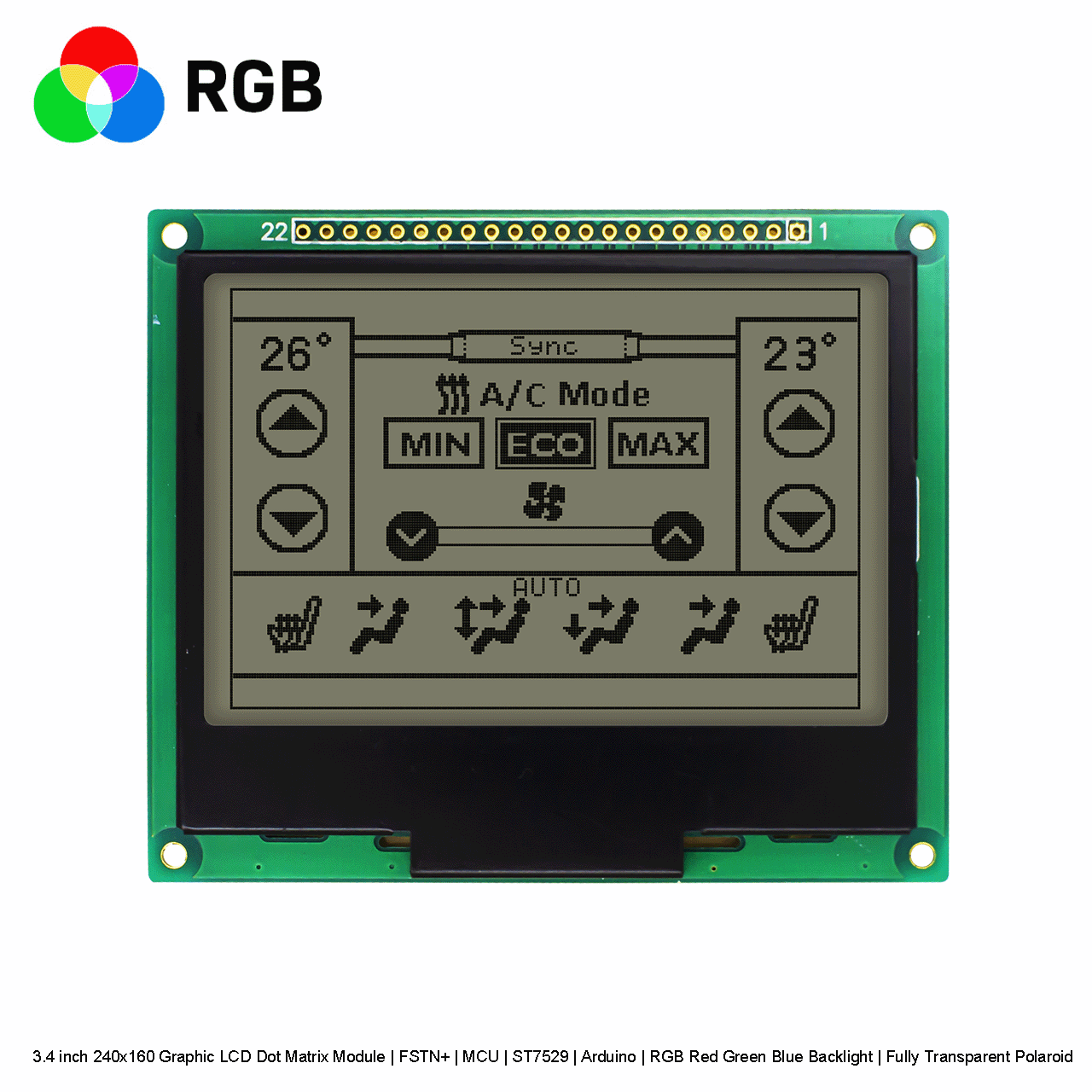 3.4 inch 240x160 Graphic LCD Dot Matrix Module | FSTN+ | MCU | ST7529 | Arduino | RGB Red Green Blue Backlight | Fully Transparent Polaroid