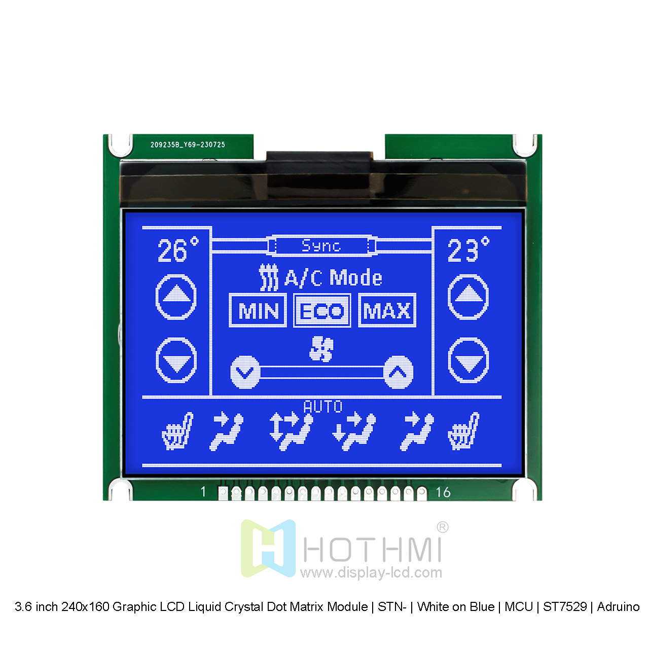 3.6寸240x160图形LCD液晶点阵模块 | STN- | 蓝底白字 | MCU | ST7529 | Adruino