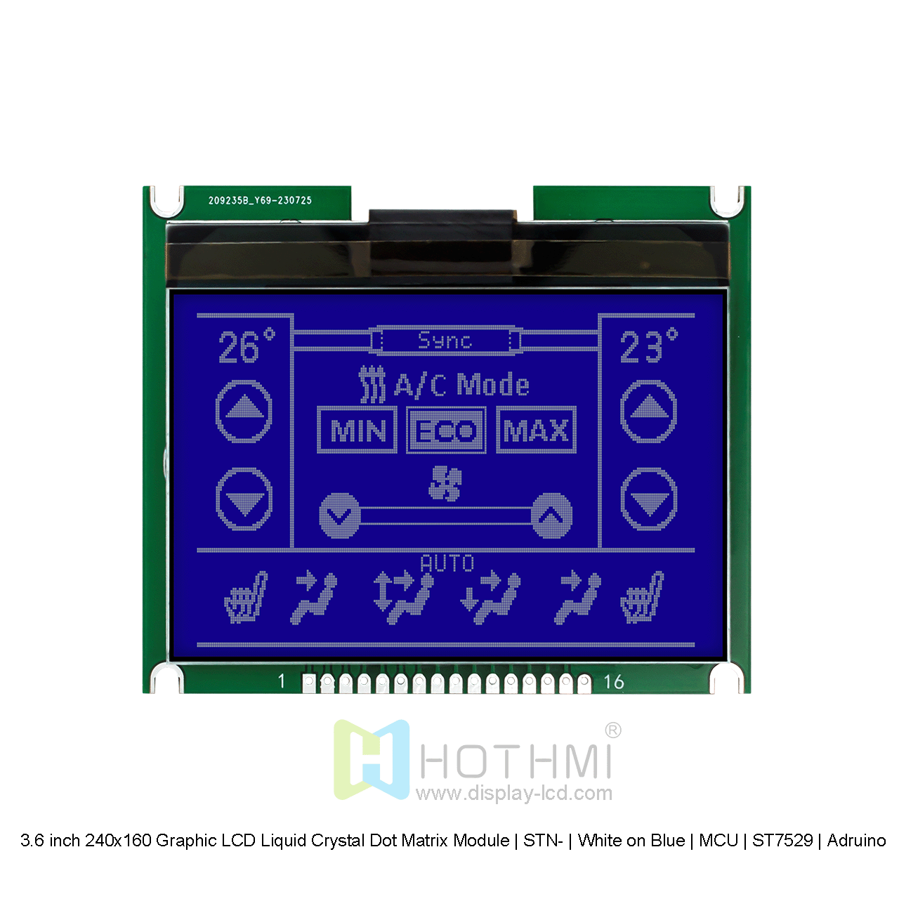 3.6寸240x160图形LCD液晶点阵模块 | STN- | 蓝底白字 | MCU | ST7529 | Adruino