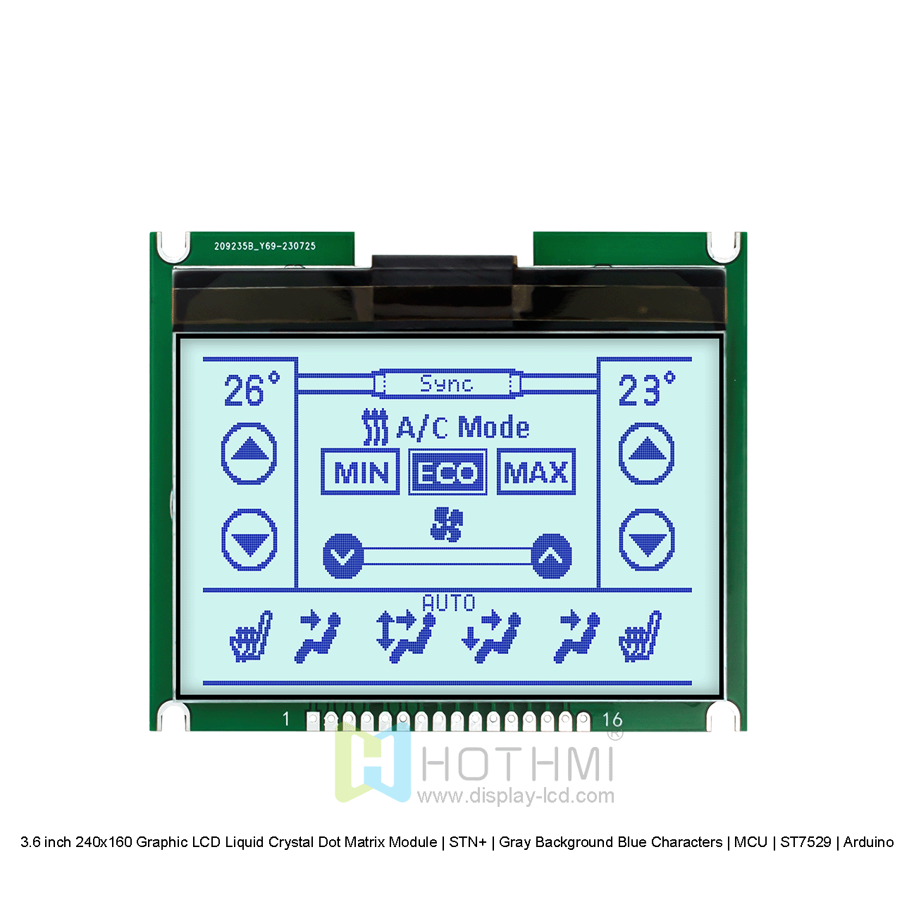 3.6寸240x160图形LCD液晶点阵模组 | STN+ |灰底蓝字 | MCU | ST7529 | Arduino