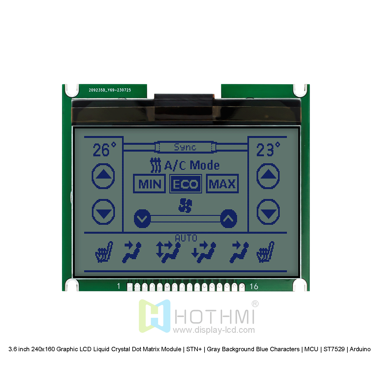 3.6 inch 240x160 Graphic LCD Liquid Crystal Dot Matrix Module | STN+ | Gray Background Blue Characters | MCU | ST7529 | Arduino