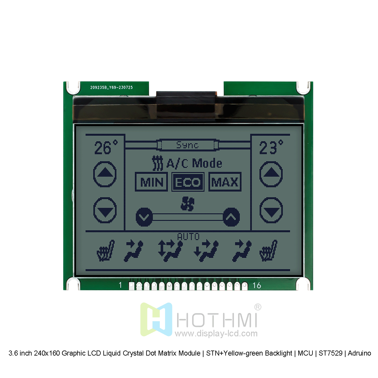 3.6 inch 240x160 Graphic LCD Liquid Crystal Dot Matrix Module | STN+Yellow-green Backlight | MCU | ST7529 | Adruino