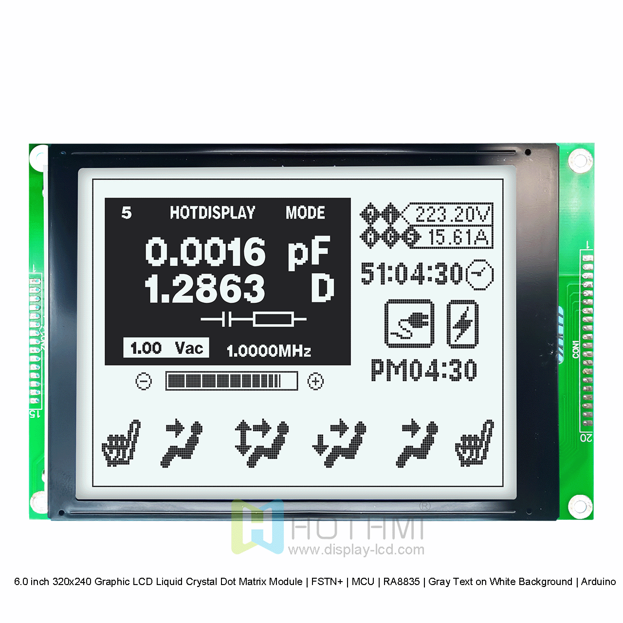 6.0 inch 320x240 Graphic LCD Liquid Crystal Dot Matrix Module | FSTN+ | MCU | RA8835 | Gray Text on White Background | Arduino