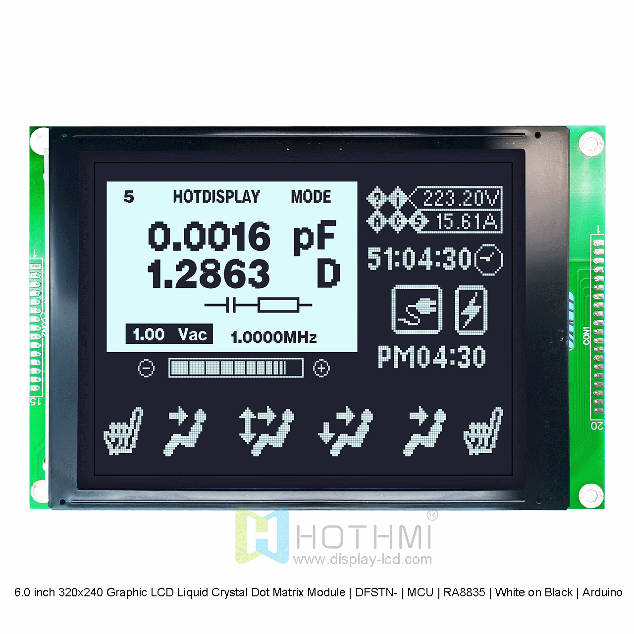 6.0寸320x240图形LCD液晶点阵模组 | DFSTN- | MCU | RA8835 | 黑底白字 | Arduino