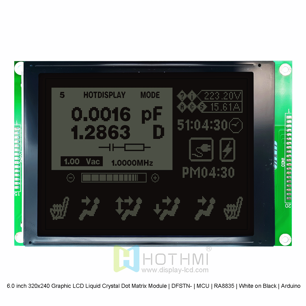 6.0寸320x240图形LCD液晶点阵模组 | DFSTN- | MCU | RA8835 | 黑底白字 | Arduino