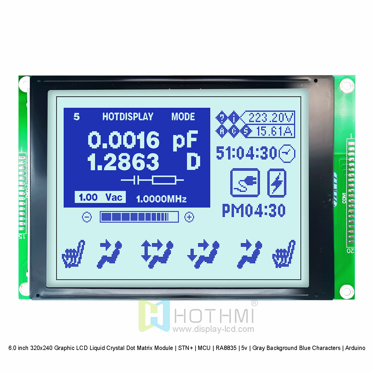 6.0寸320x240图形LCD液晶点阵模组 | STN+ | MCU | RA8835 | 5 v |灰底蓝字 | Arduino 