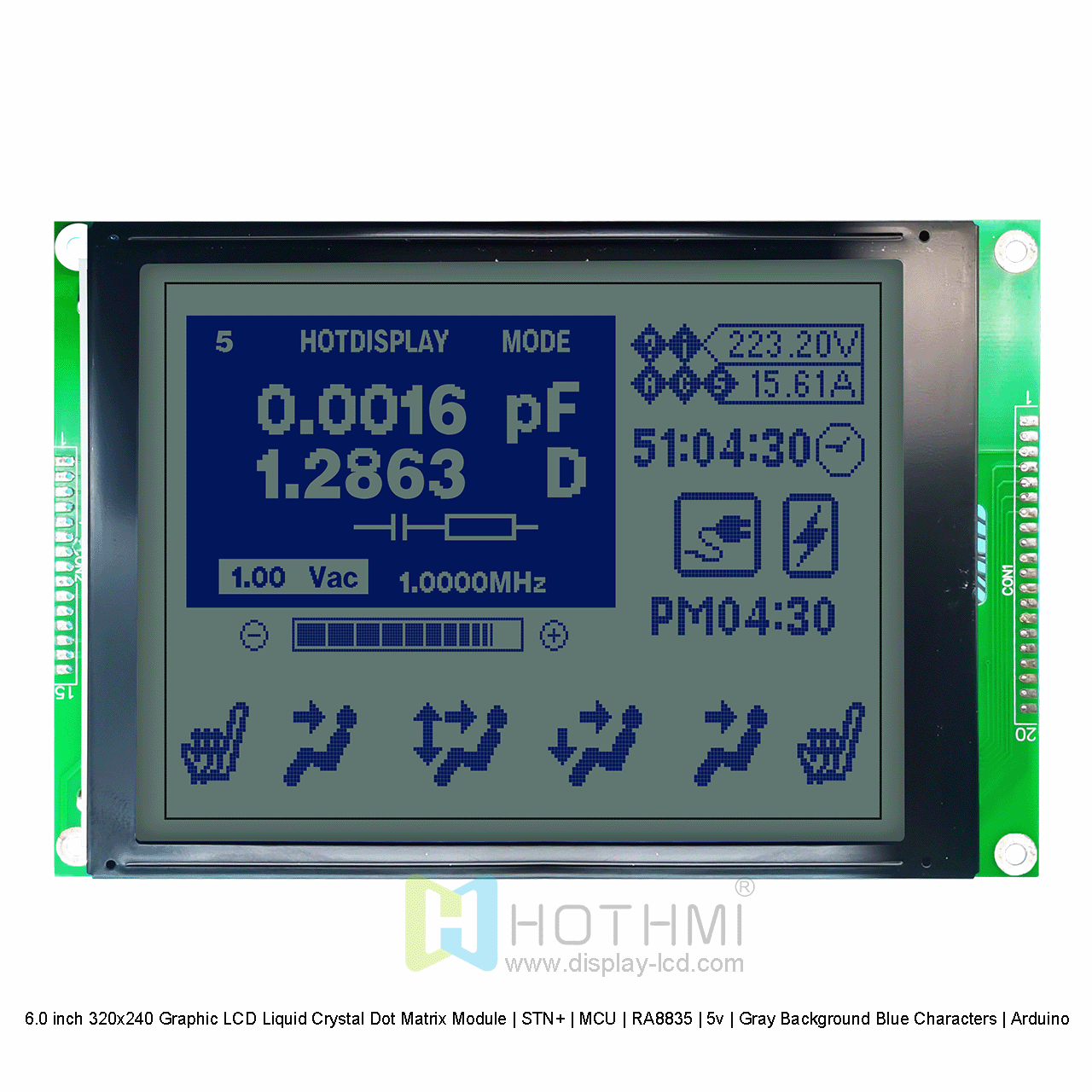 6.0寸320x240图形LCD液晶点阵模组 | STN+ | MCU | RA8835 | 5 v |灰底蓝字 | Arduino 