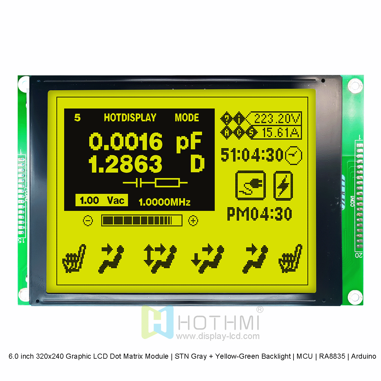 6.0寸320x240图形液晶点阵模组 | STN灰+黄绿背光 | MCU | RA8835 | Arduino 