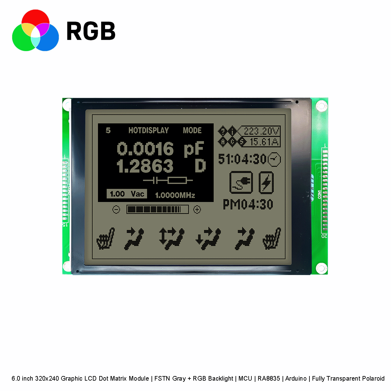 6.0 inch 320x240 Graphic LCD Dot Matrix Module | FSTN Gray + RGB Backlight | MCU | RA8835 | Arduino | Fully Transparent Polaroid