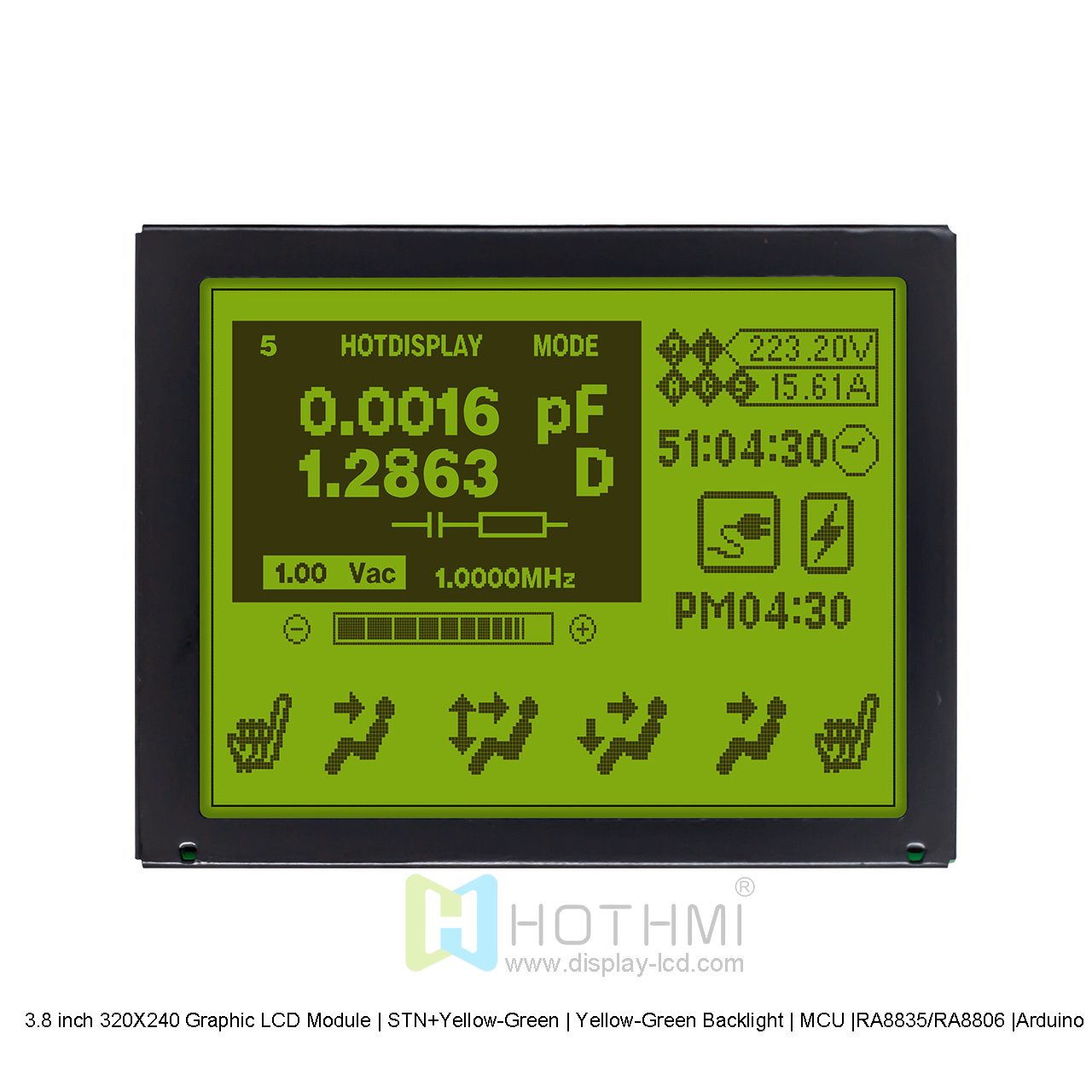 3.8寸320X240 图形液晶模块 | STN+黄绿 | 黄绿背光 |  MCU |RA8835/RA8806 |Arduino