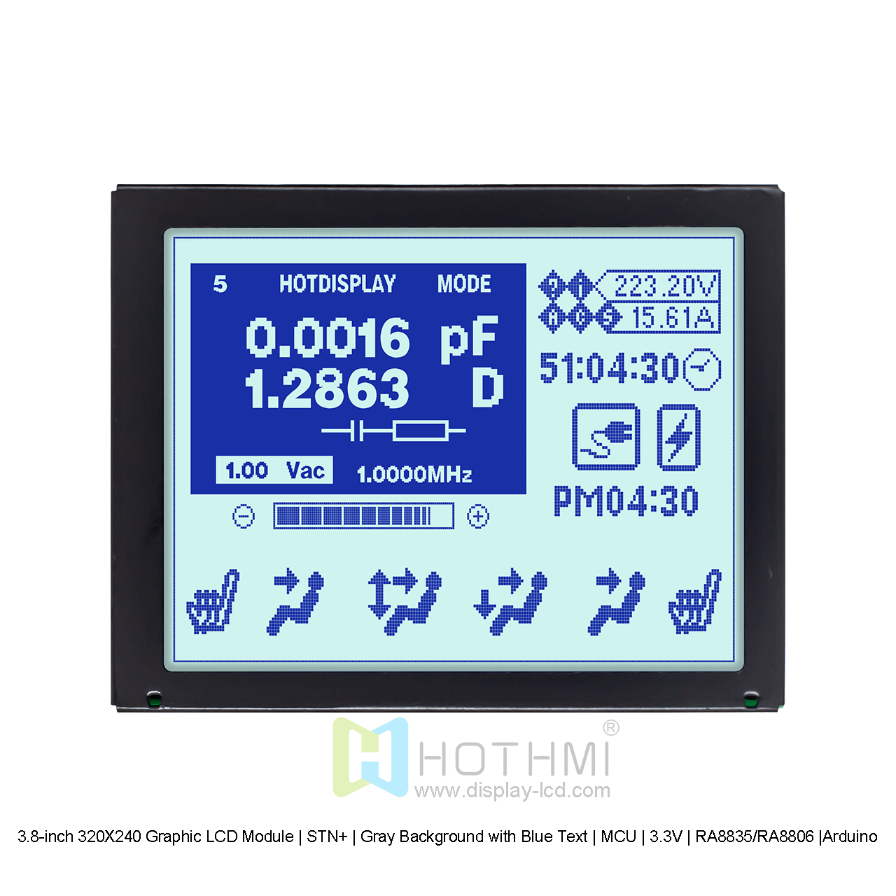 3.8寸320X240 图形液晶模块 | STN+ | 灰底蓝字|  MCU | 3.3V | RA8835/RA8806 |Arduino 