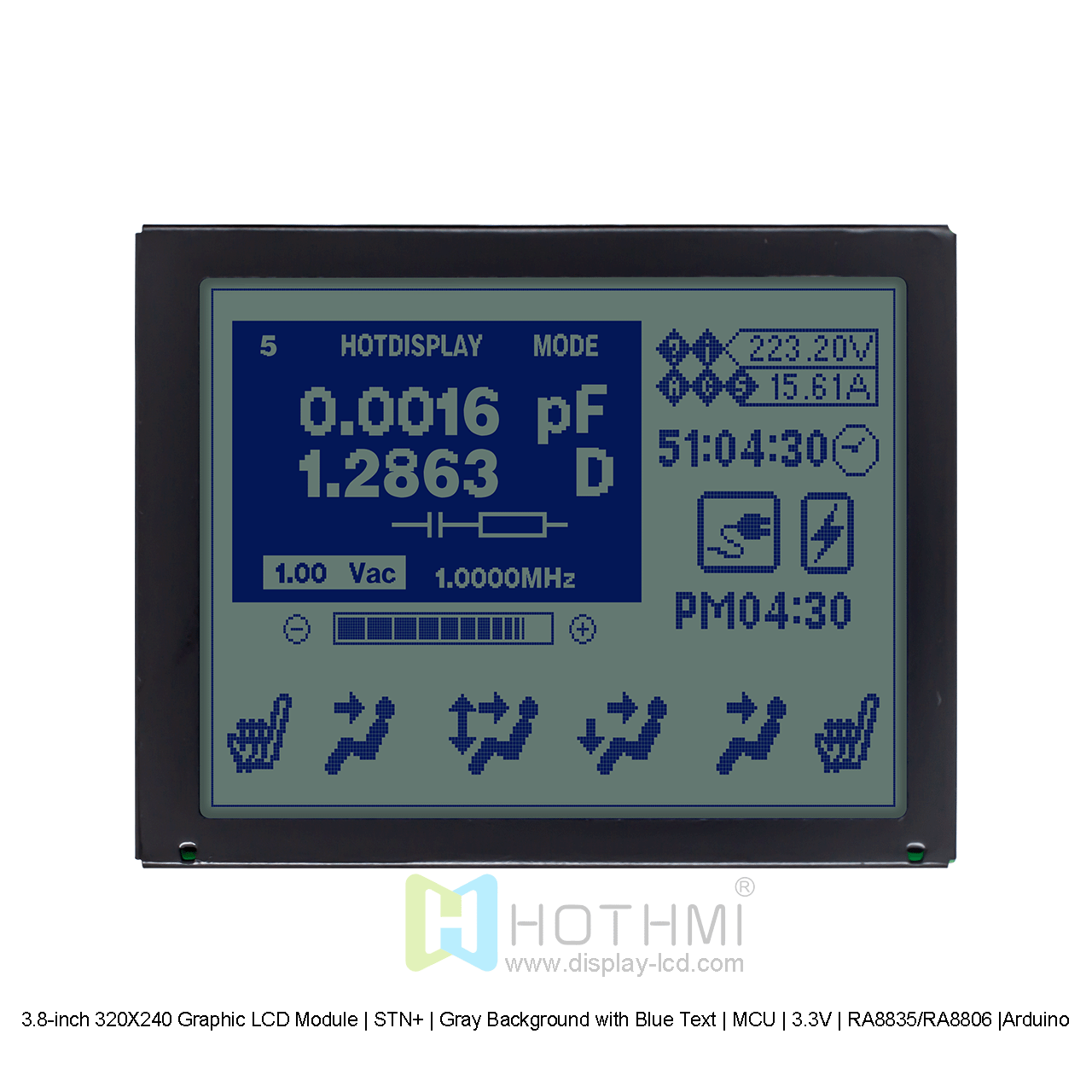 3.8-inch 320X240 Graphic LCD Module | STN+ | Gray Background with Blue Text | MCU | 3.3V | RA8835/RA8806 |Arduino 