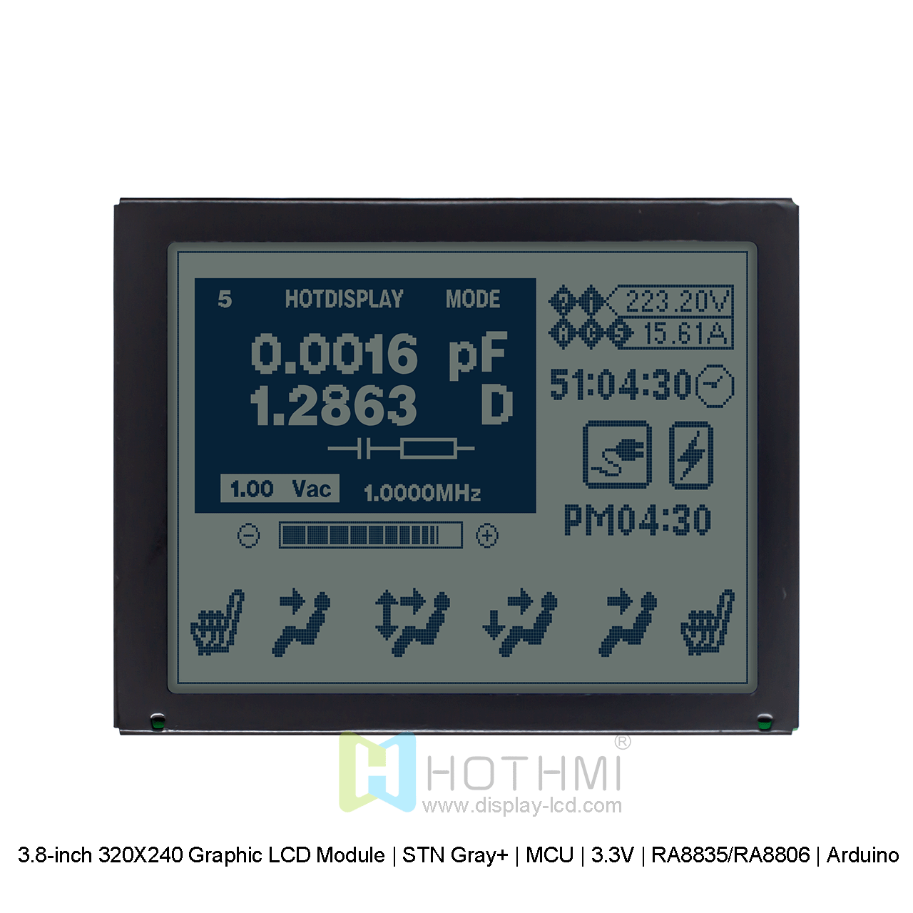 3.8-inch 320X240 Graphic LCD Module | STN Gray+ | MCU | 3.3V | RA8835/RA8806 | Arduino