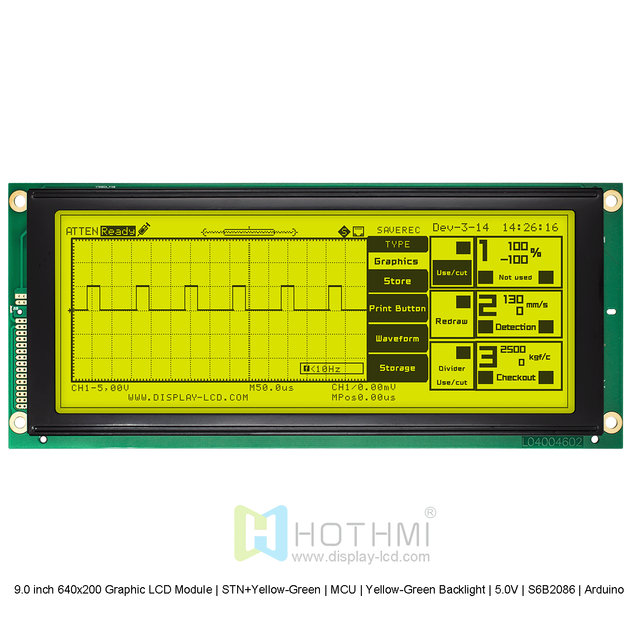 9.0 inch 640x200 Graphic LCD Module | STN+Yellow-Green | MCU | Yellow-Green Backlight | 5.0V | S6B2086 | Arduino