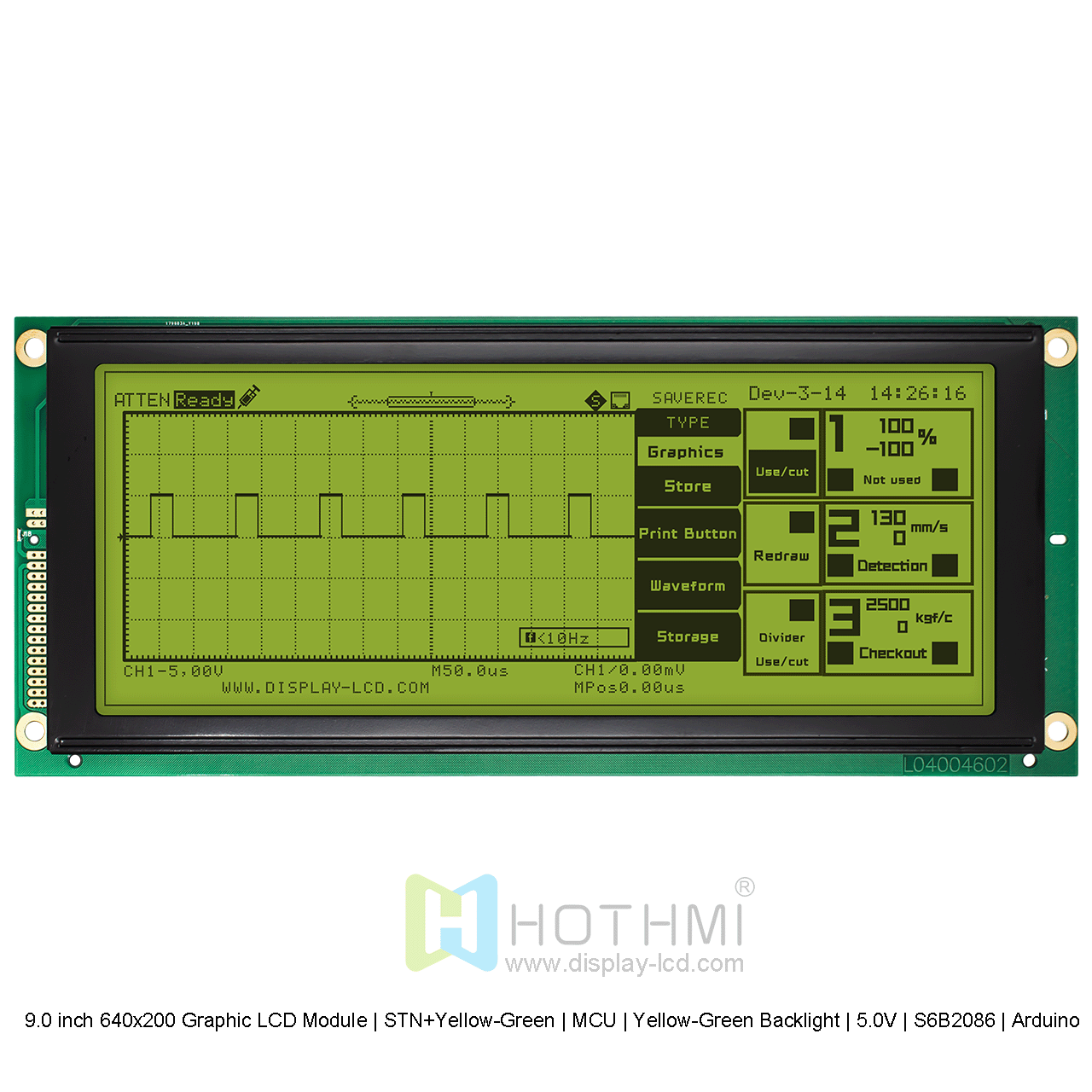 9.0寸640x200图形LCD液晶显示模组 | STN+黄绿 |  MCU |黄绿背光 | 5.0V | S6B2086 | Arduino 