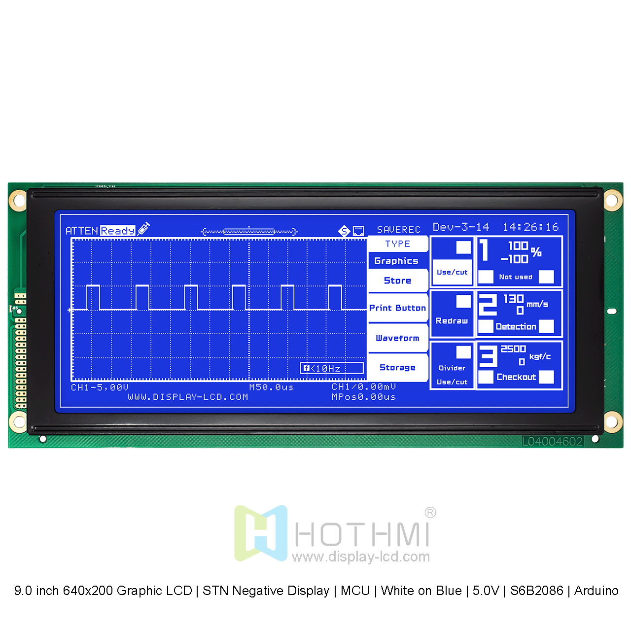 9.0寸640x200图形LCD液晶显示模组 | STN负显示 |  MCU |蓝底白字 | 5.0V | S6B2086 | Arduino 