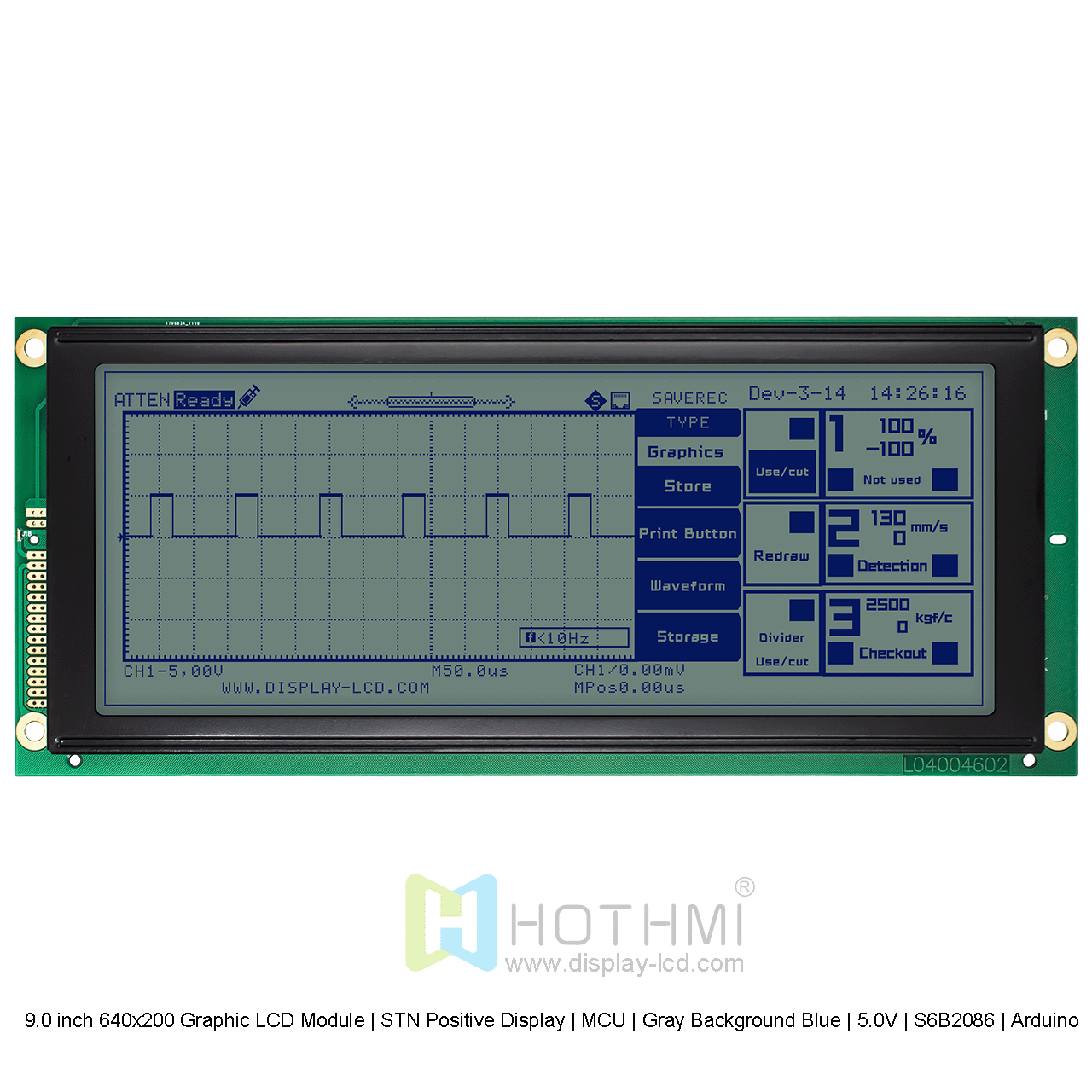 9.0寸640x200图形LCD液晶显示模组 | STN正显示 |  MCU |灰底蓝字 | 5.0V | S6B2086 | Arduino 