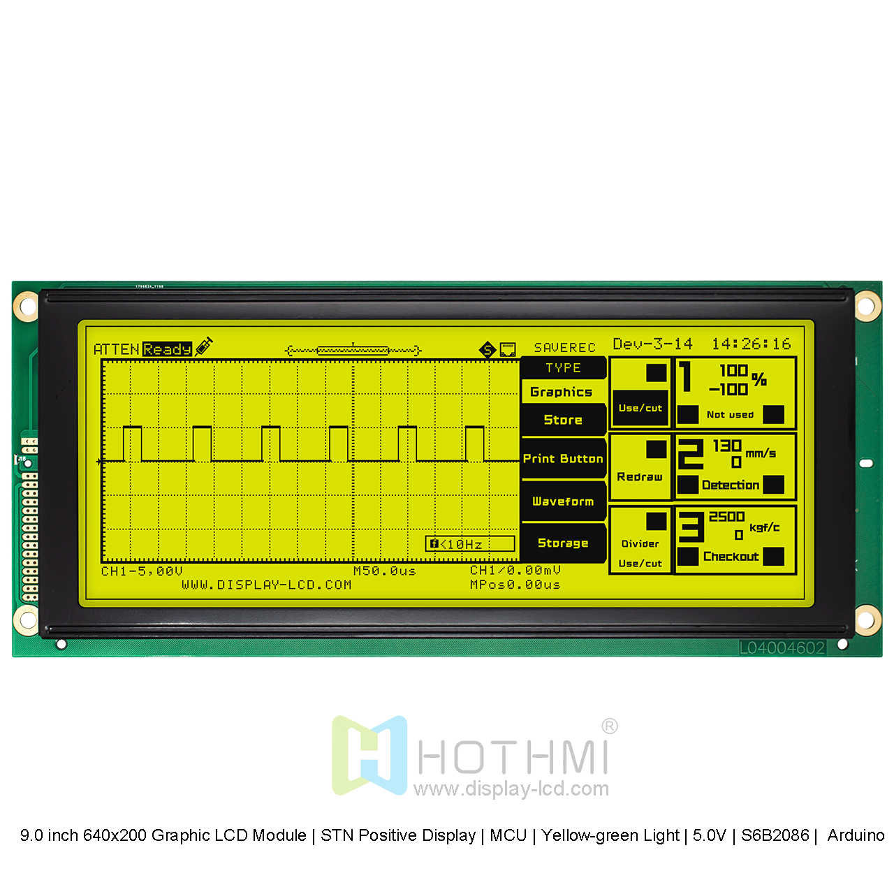 9.0寸640x200图形LCD液晶显示模组 | STN正显示 |  MCU |黄绿光 | 5.0V | S6B2086 | Arduino