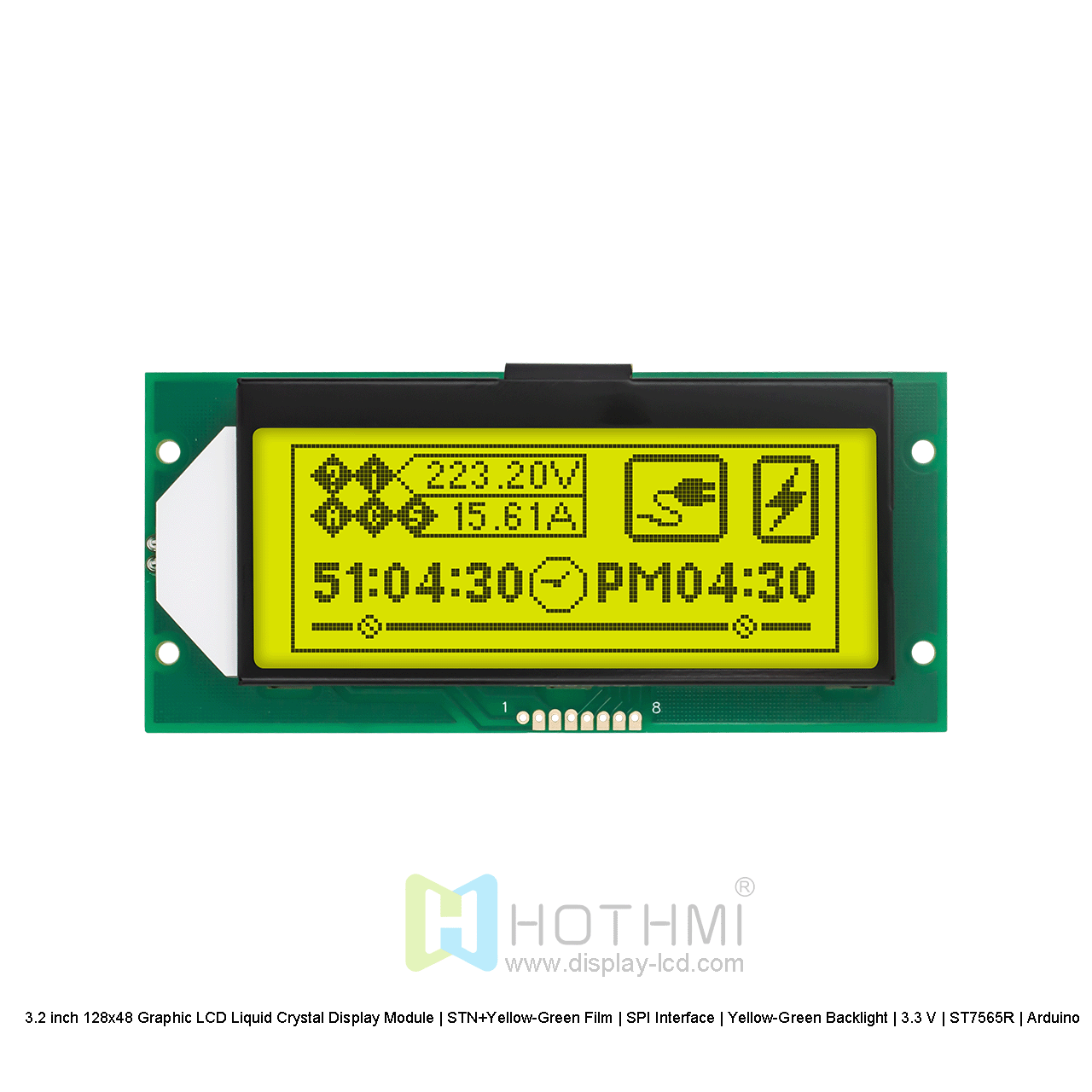 3.2 inch 128x48 Graphic LCD Liquid Crystal Display Module | STN+Yellow-Green Film | SPI Interface | Yellow-Green Backlight | 3.3 V | ST7565R | Arduino