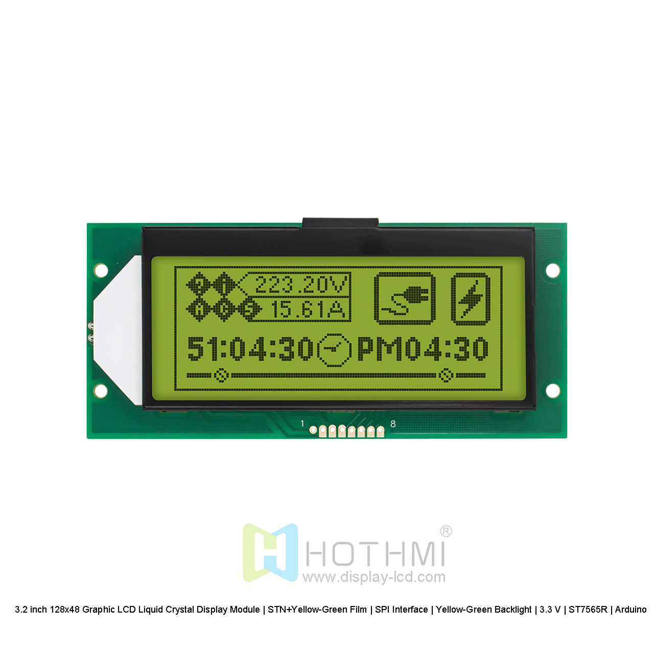 3.2 inch 128x48 Graphic LCD Liquid Crystal Display Module | STN+Yellow-Green Film | SPI Interface | Yellow-Green Backlight | 3.3 V | ST7565R | Arduino