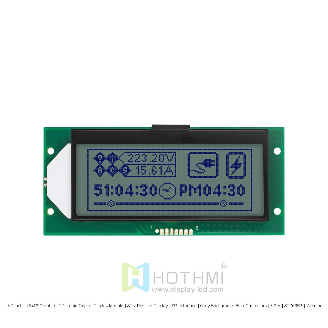 3.2 inch 128x48 Graphic LCD Liquid Crystal Display Module | STN Positive Display | SPI Interface | Gray Background Blue Characters | 3.3 V | ST7565R |  Arduino 