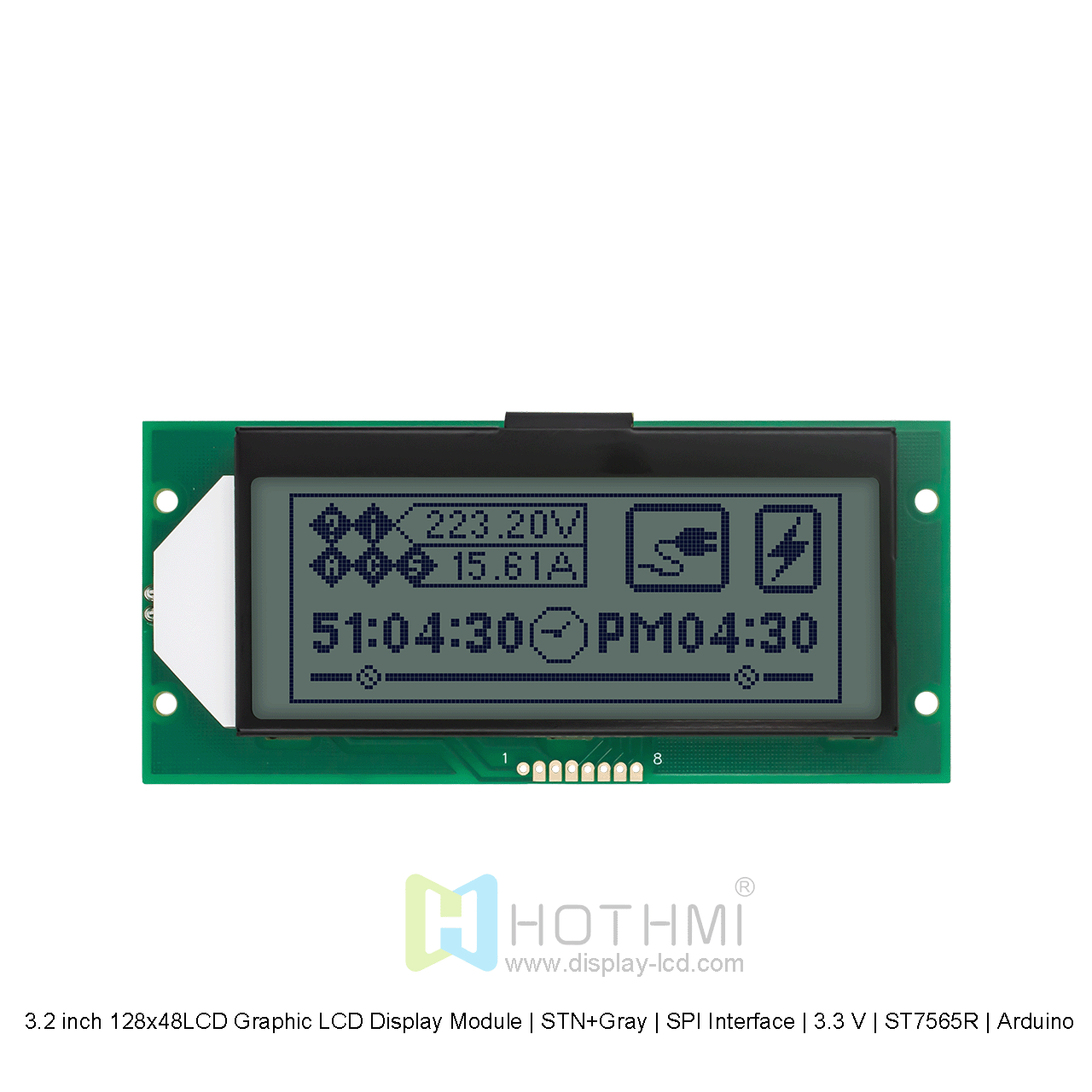 3.2 inch 128x48LCD Graphic LCD Display Module | STN+Gray | SPI Interface | 3.3 V | ST7565R | Arduino