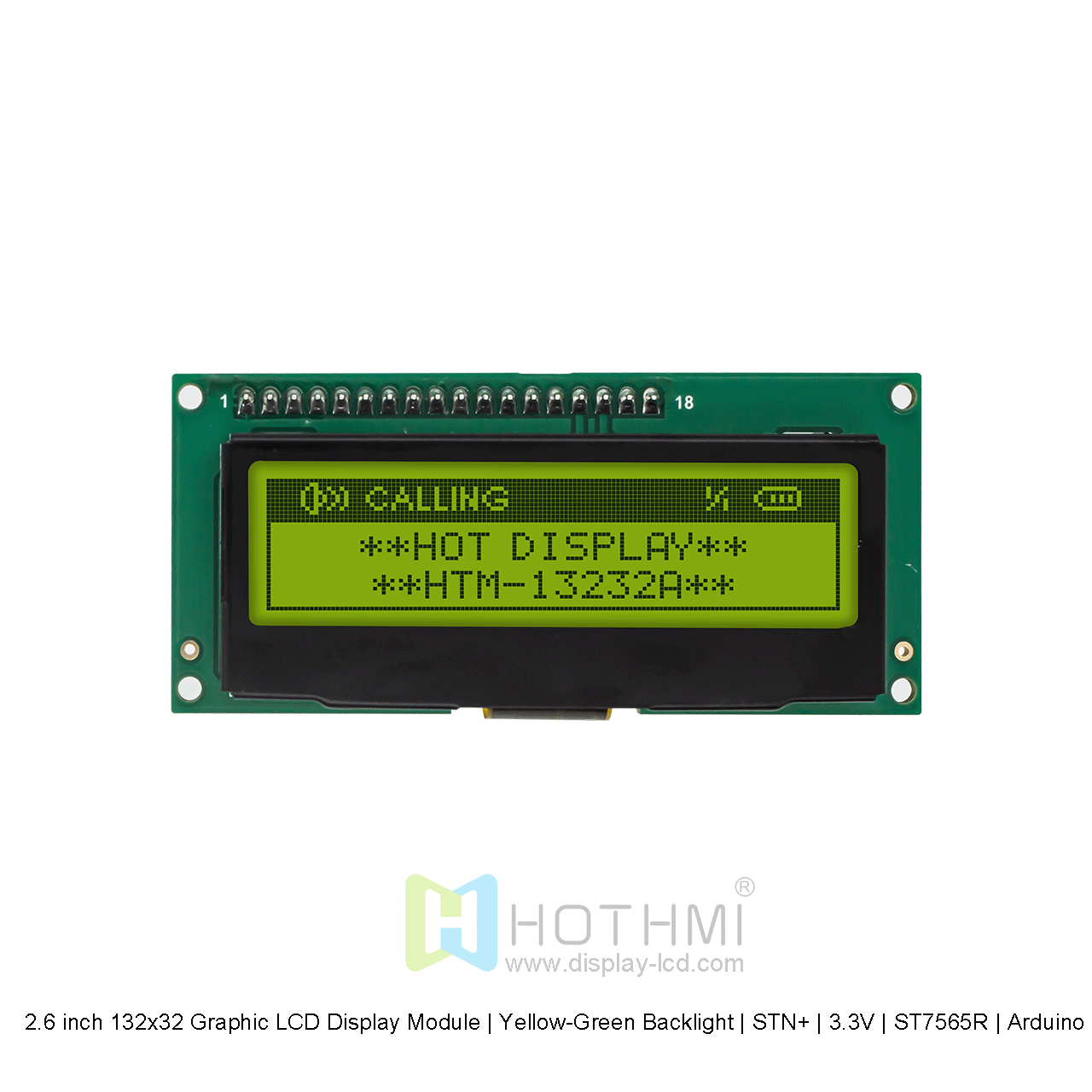 2.6 inch 132x32 Graphic LCD Display Module | Yellow-Green Backlight | STN+ | 3.3V | ST7565R | Arduino