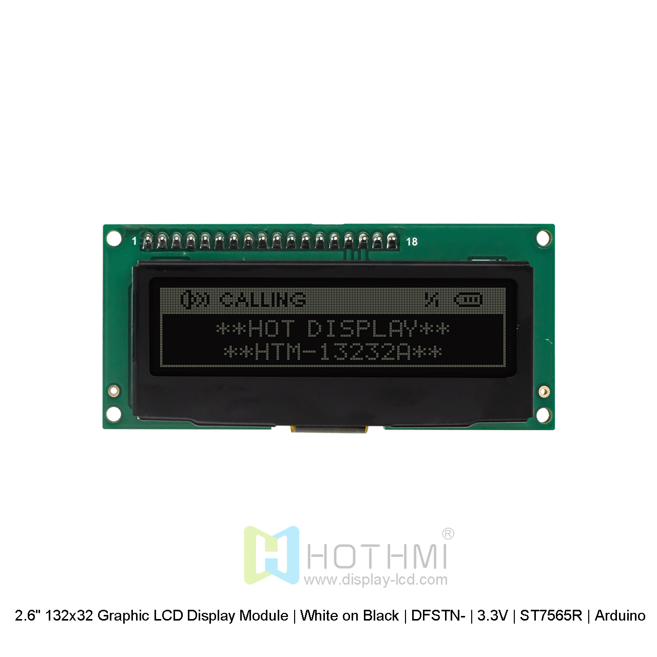 2.6" 132x32 Graphic LCD Display Module | White on Black | DFSTN- | 3.3V | ST7565R | Arduino