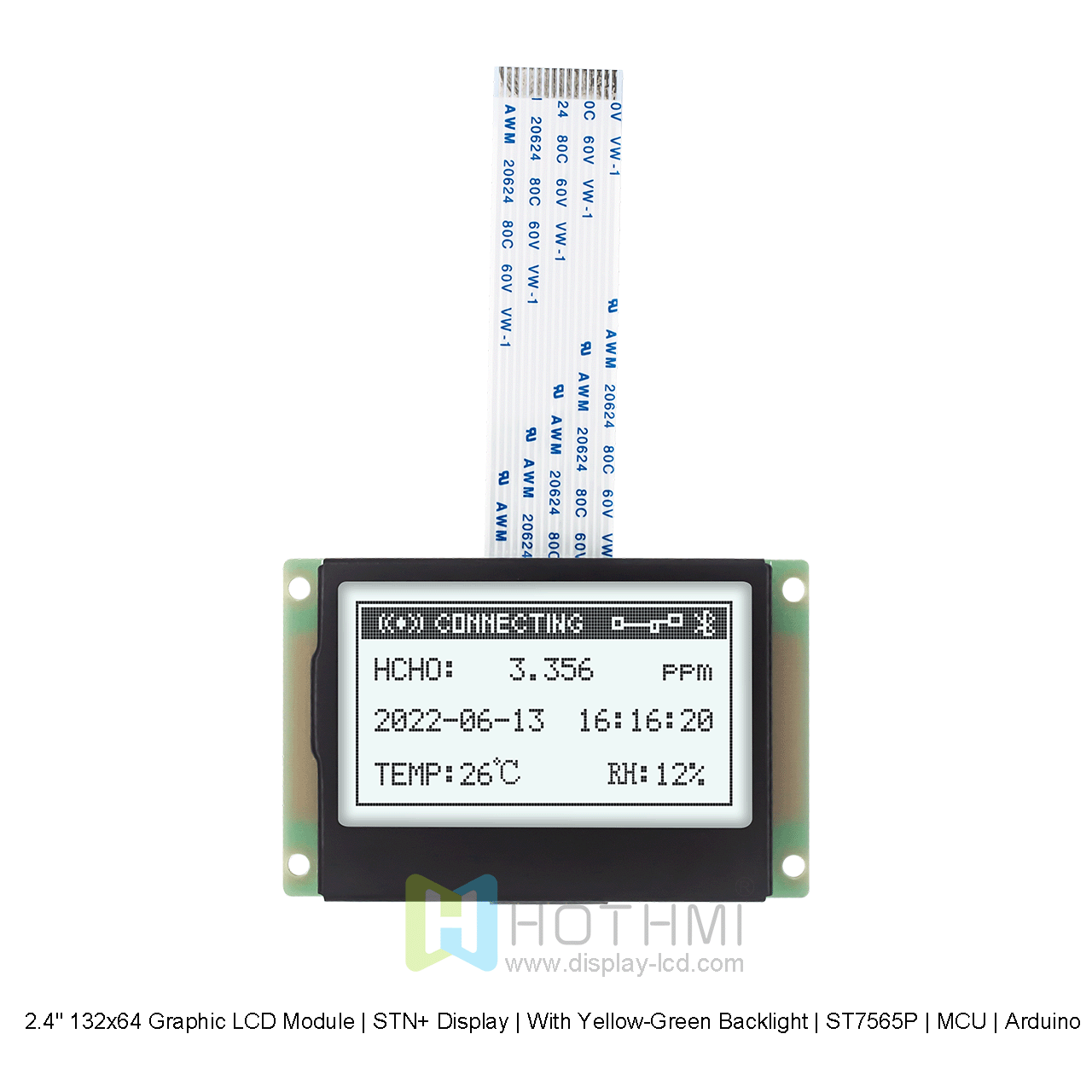 2.4寸132x64 图形 LCD 模块 | FSTN+ 显示 | 白底灰字 | ST7565P | MCU | Arduino