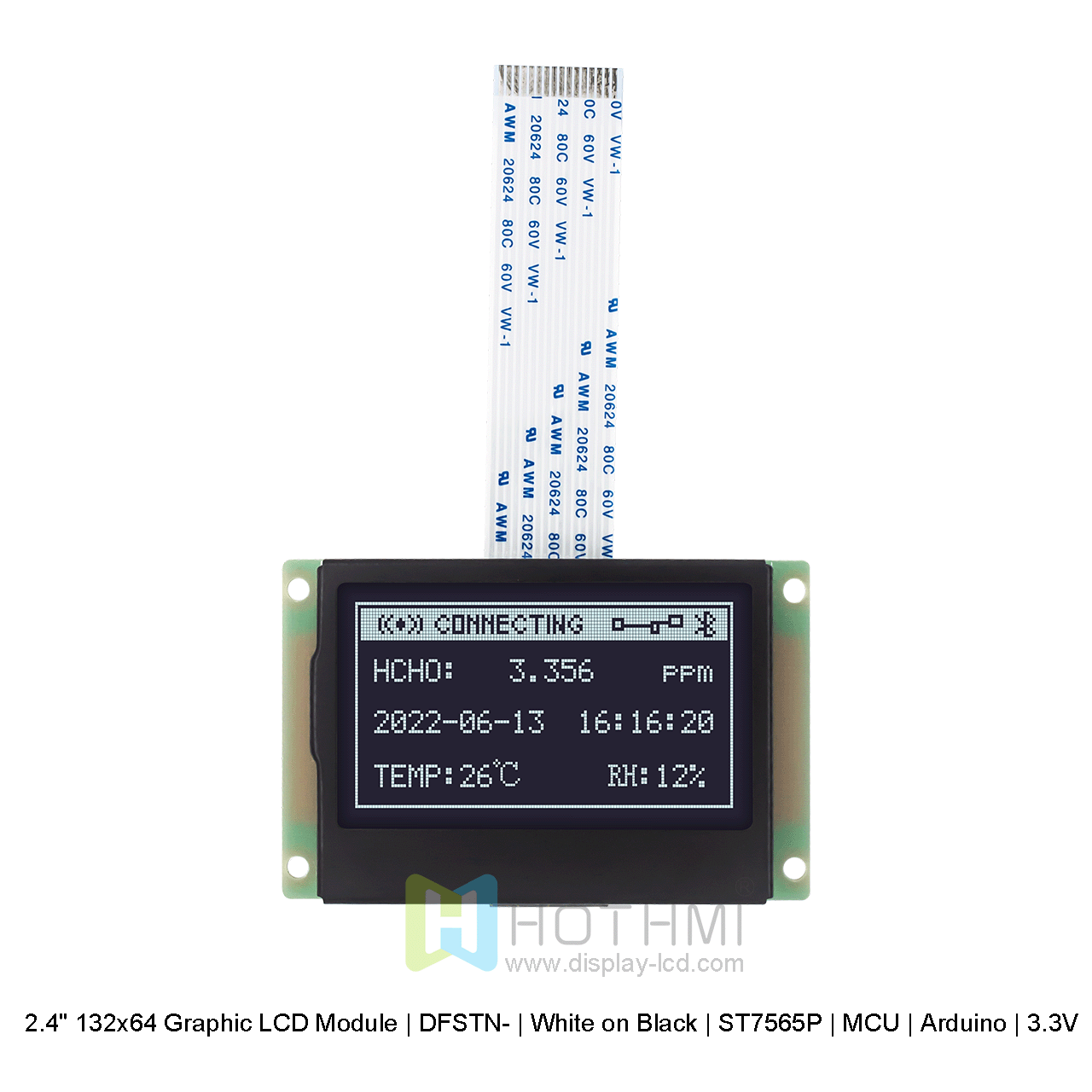 2.4" 132x64 Graphic LCD Module | DFSTN- | White on Black | ST7565P | MCU | Arduino | 3.3V