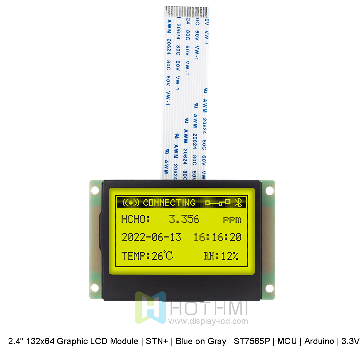 2.4" 132x64 Graphic LCD Module | STN+ | Yellow-Green Backlight | ST7565P | MCU | Arduino | 3.3V