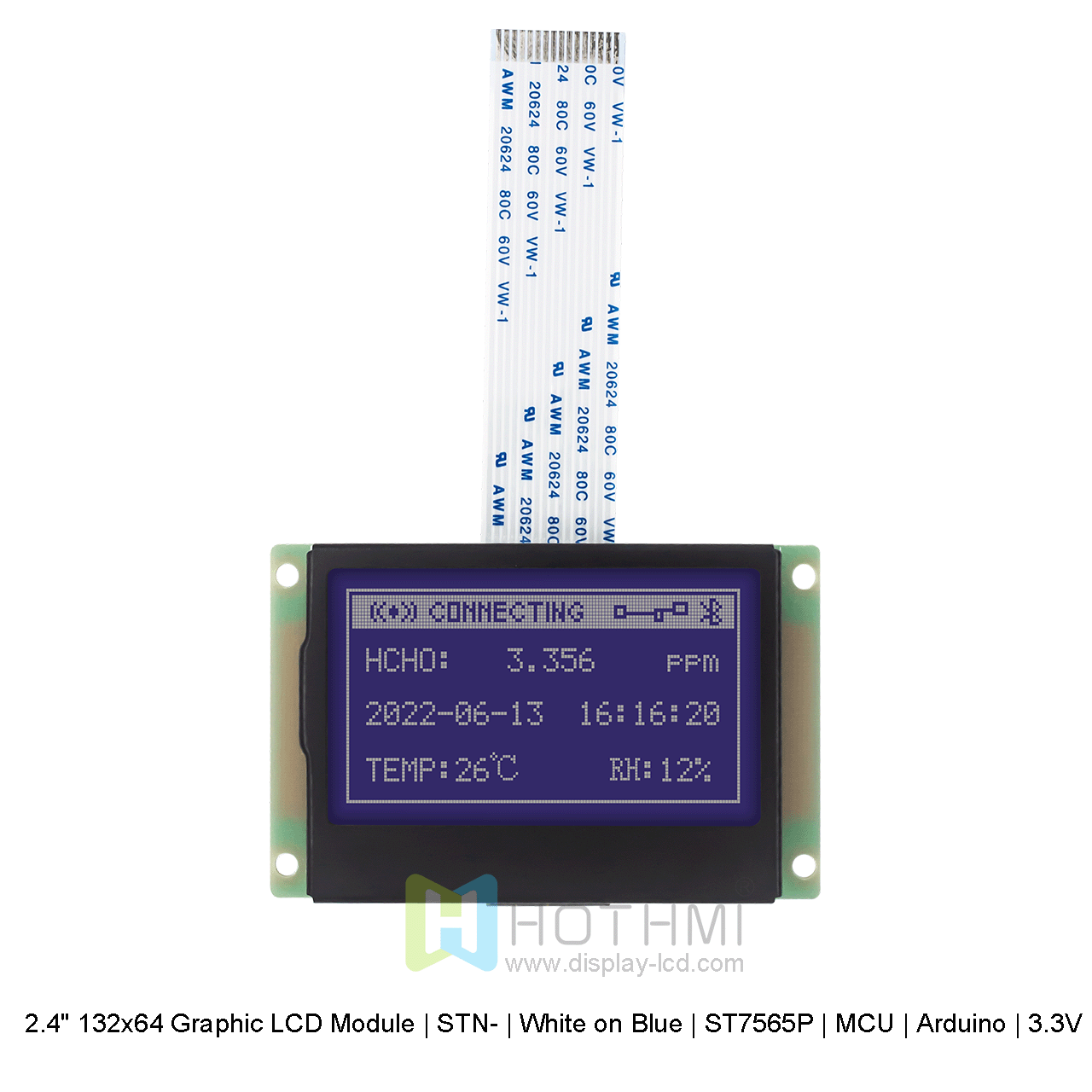 2.4寸132x64 图形 LCD 模块 | STN- | 蓝底白光 | ST7565P | MCU | Arduino | 3.3V