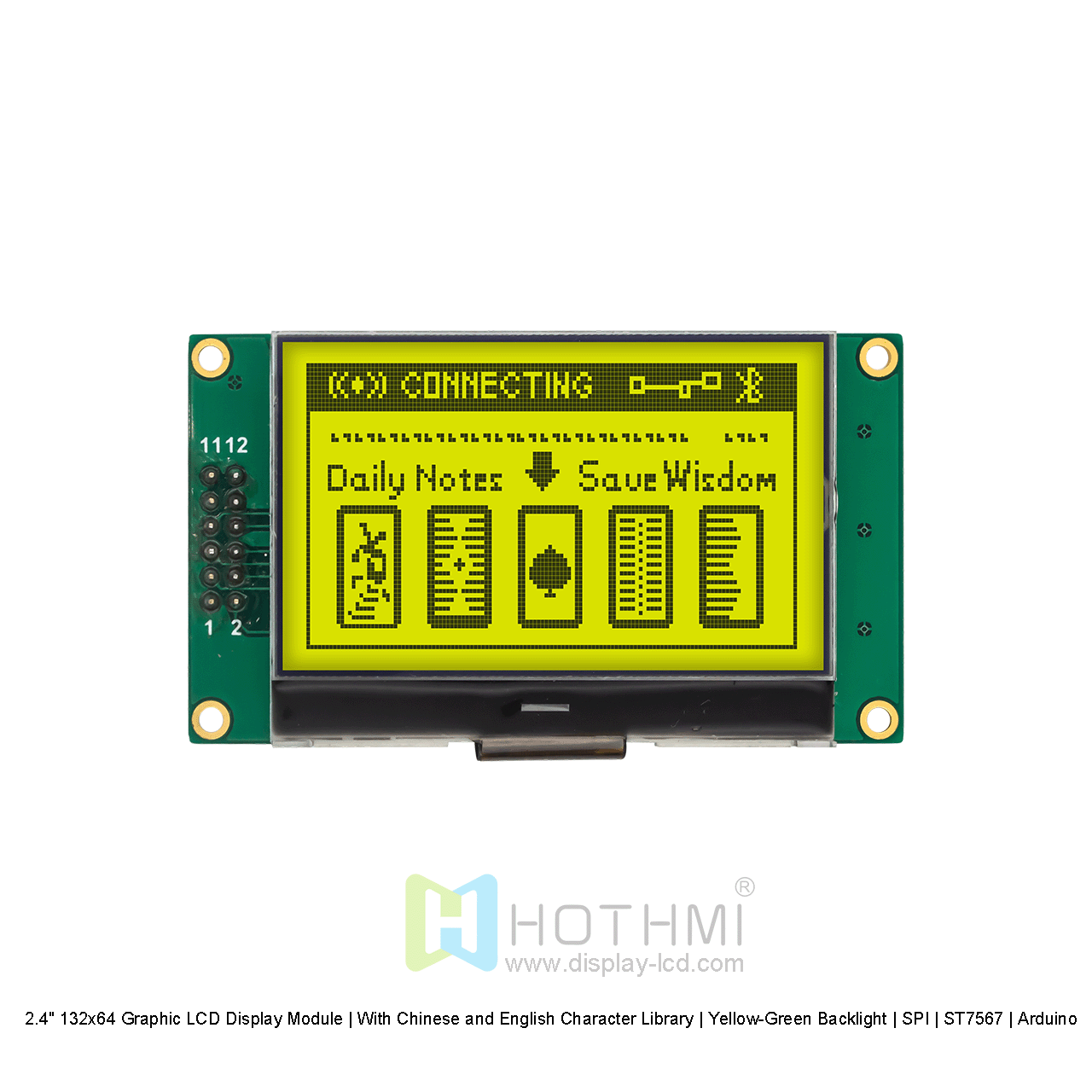 2.4" 132x64 Graphic LCD Display Module | With Chinese and English Character Library | Yellow-Green Backlight | SPI | ST7567 | Arduino