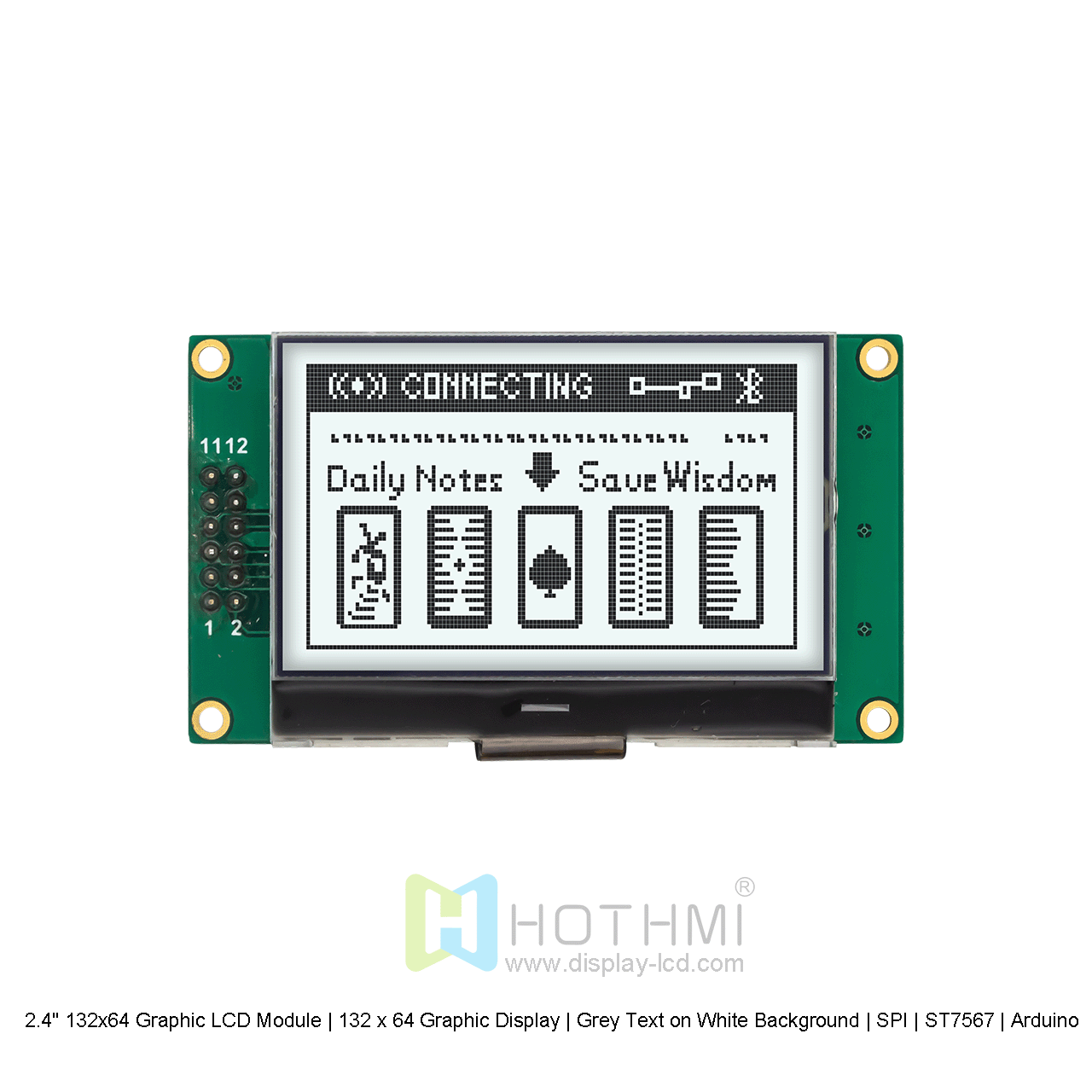 2.4寸132x64 图形液晶显示模组 | 132 x 64 图形显示屏 | 白底灰字 | SPI | ST7567 | Arduino