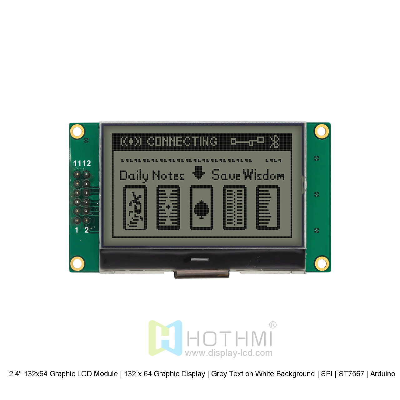 2.4" 132x64 Graphic LCD Module | 132 x 64 Graphic Display | Grey Text on White Background | SPI | ST7567 | Arduino