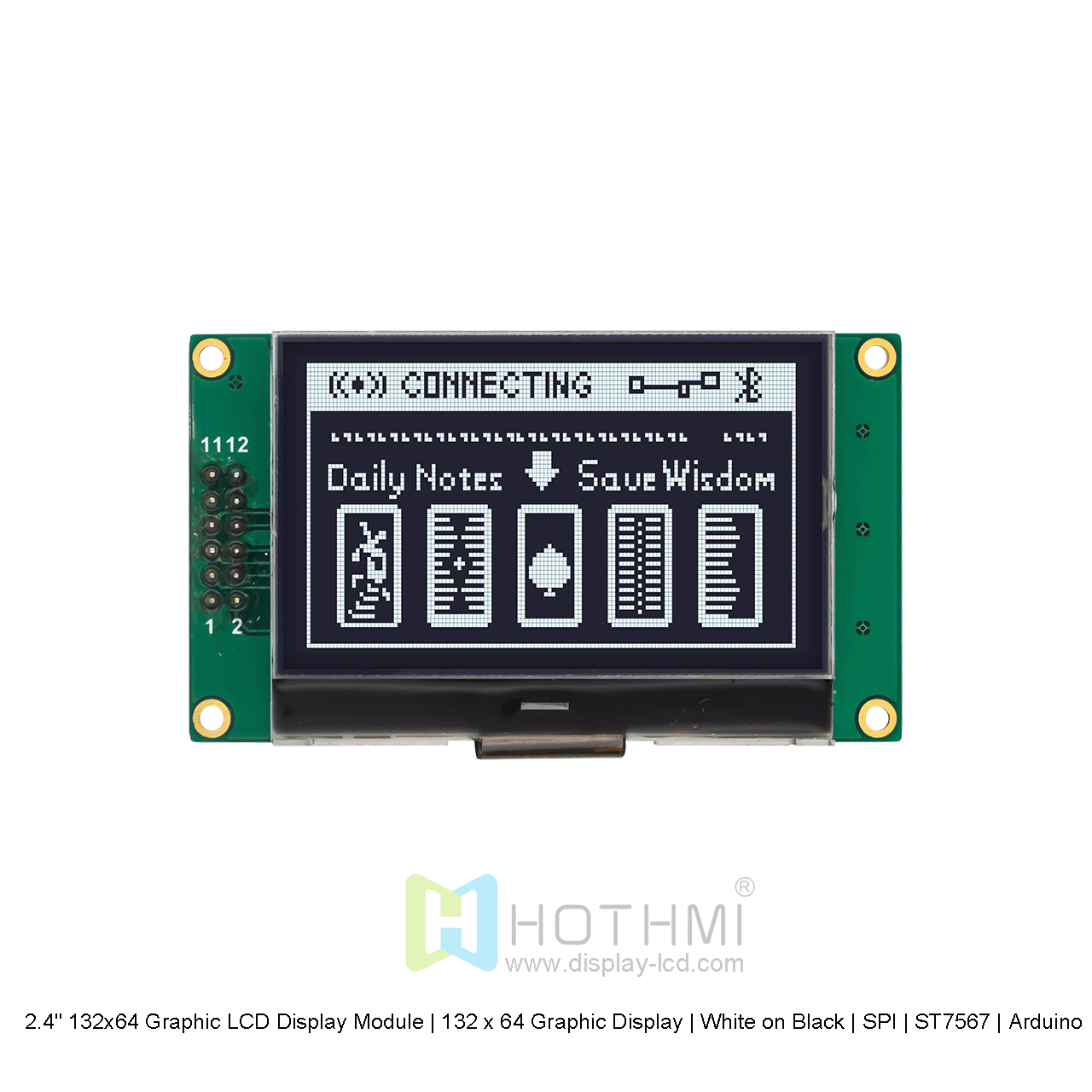 2.4" 132x64 Graphic LCD Display Module | 132 x 64 Graphic Display | White on Black | SPI | ST7567 | Arduino