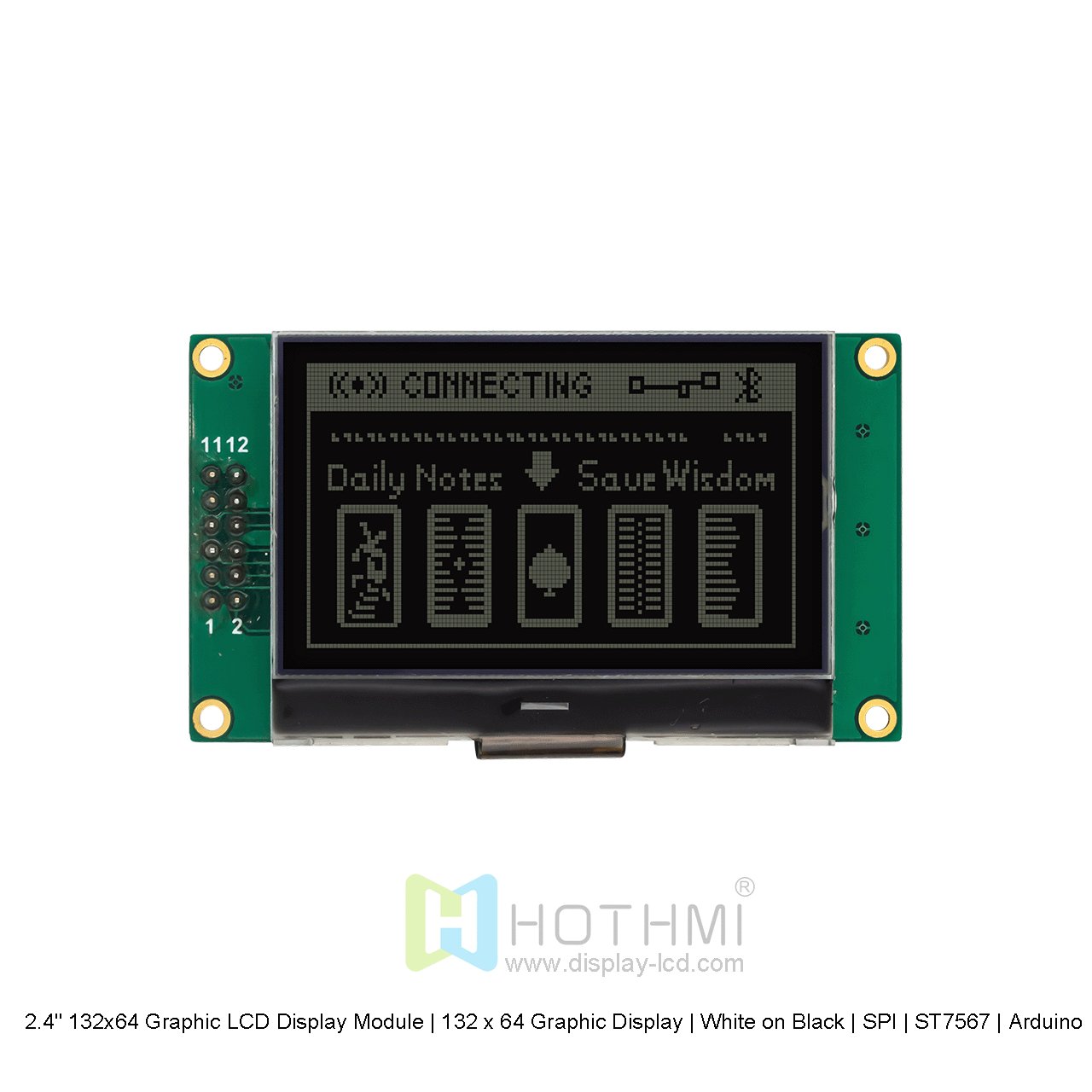 2.4寸132x64 图形液晶显示模组 | 132 x 64 图形显示屏 | 黑底白字 | SPI | ST7567 | Arduino