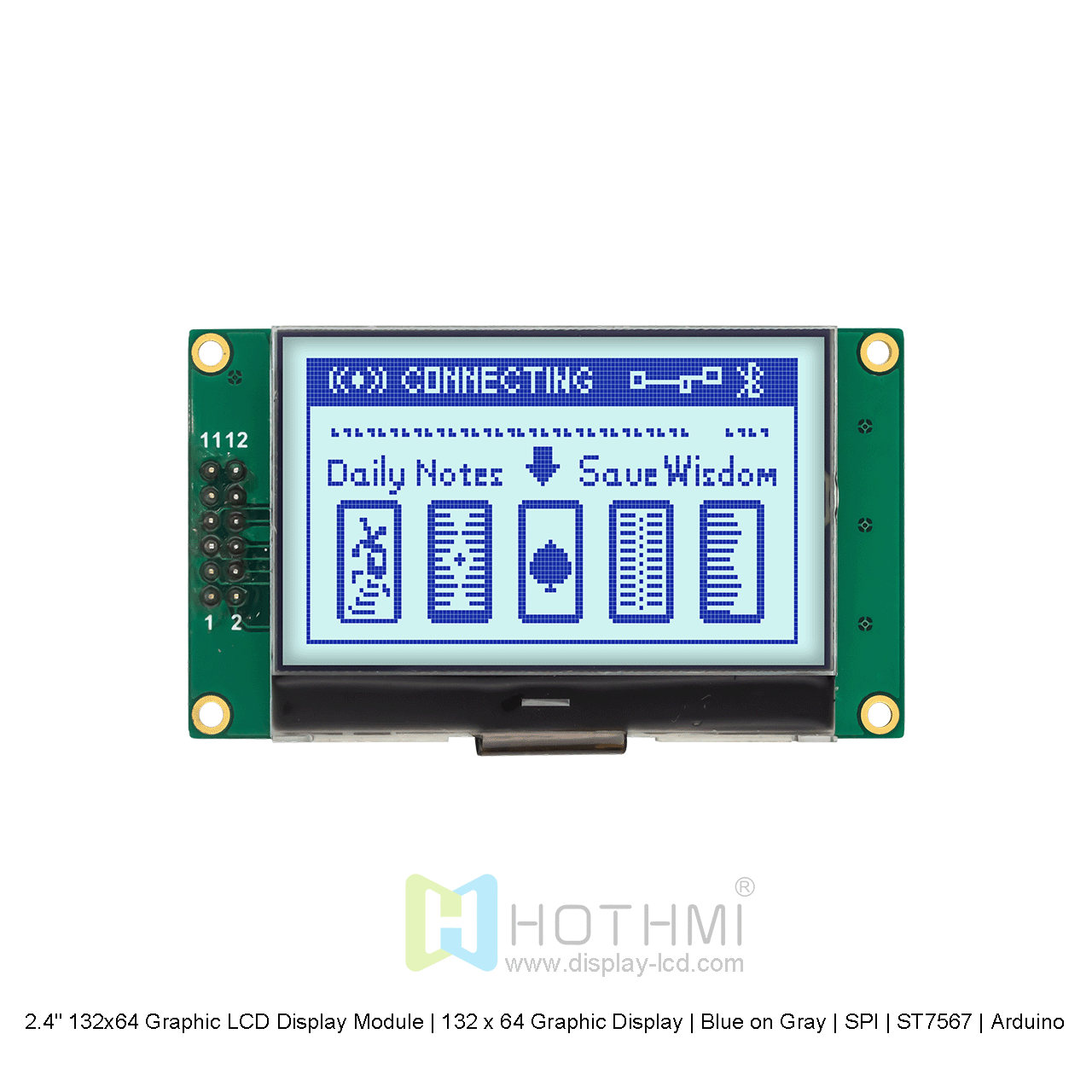 2.4" 132x64 Graphic LCD Display Module | 132 x 64 Graphic Display | Blue on Gray | SPI | ST7567 | Arduino