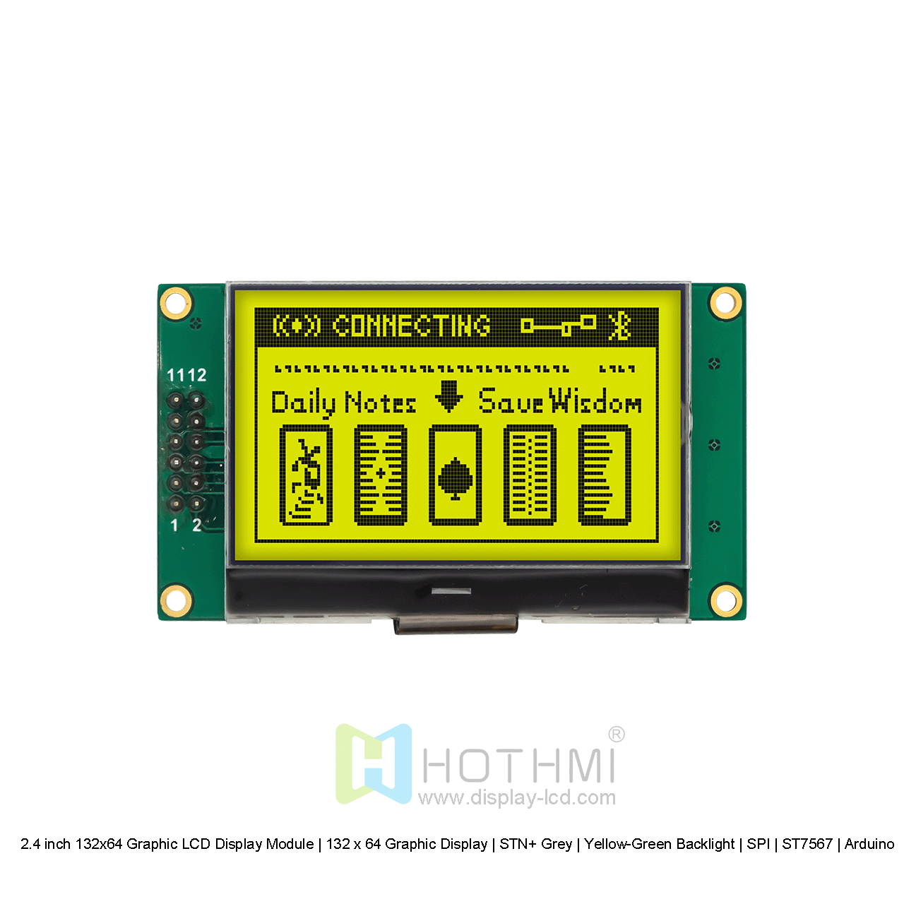 2.4 inch 132x64 Graphic LCD Display Module | 132 x 64 Graphic Display | STN+ Grey | Yellow-Green Backlight | SPI | ST7567 | Arduino