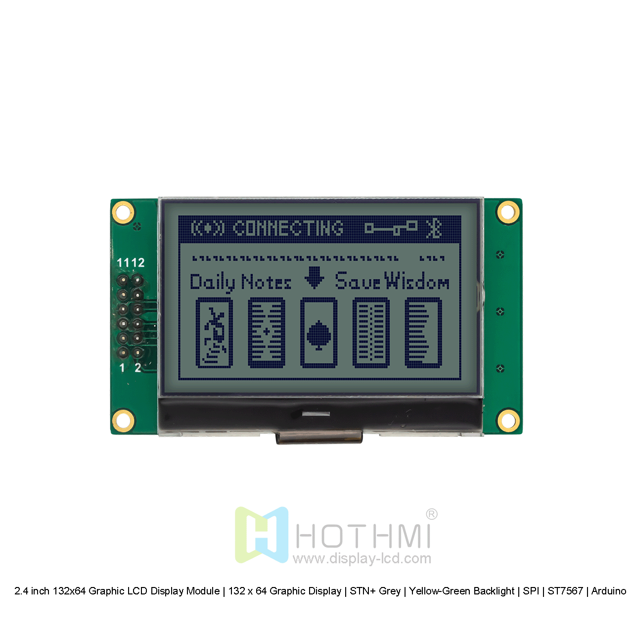 2.4 inch 132x64 Graphic LCD Display Module | 132 x 64 Graphic Display | STN+ Grey | Yellow-Green Backlight | SPI | ST7567 | Arduino