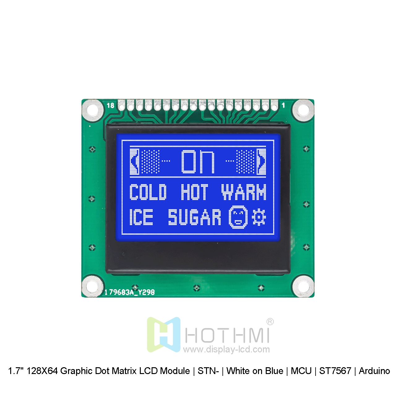 1.7" 128X64 Graphic Dot Matrix LCD Module | STN- | White on Blue | MCU | ST7567 | Arduino