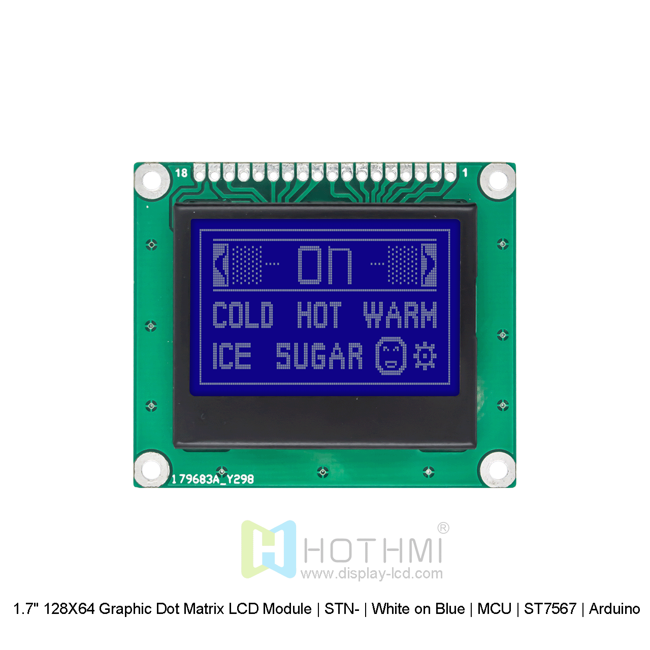 1.7" 128X64 Graphic Dot Matrix LCD Module | STN- | White on Blue | MCU | ST7567 | Arduino