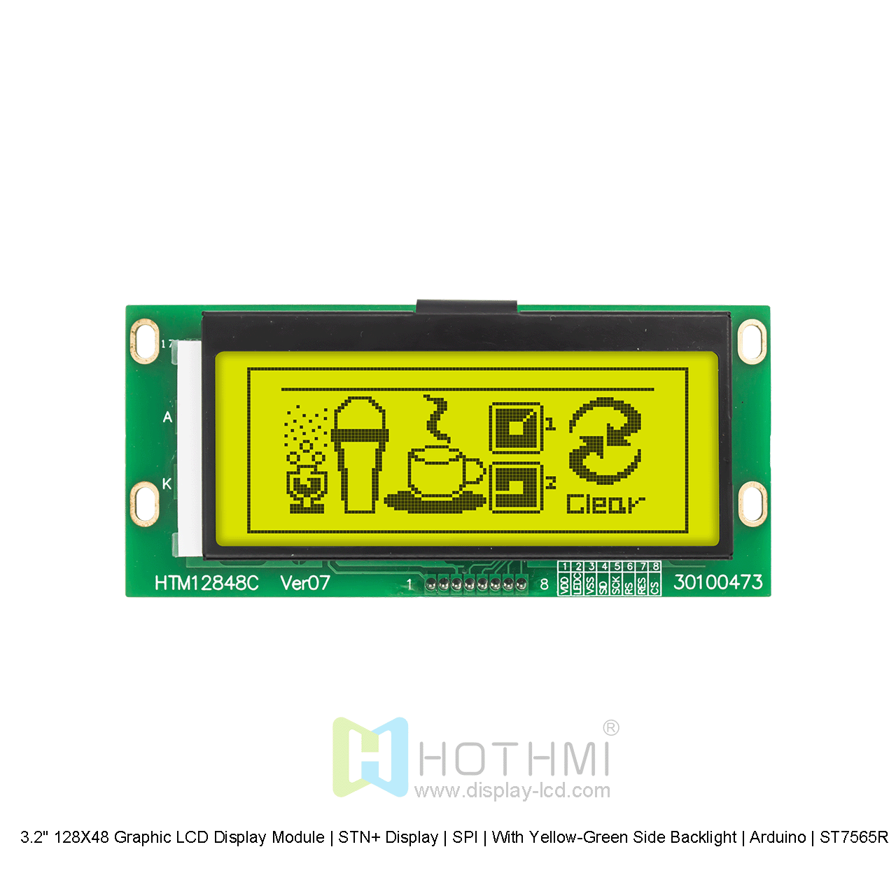 3.2寸128X48图形液晶显示模块  | STN+ 显示屏 | SPI |带黄绿色侧背光 | Arduino | ST7565R