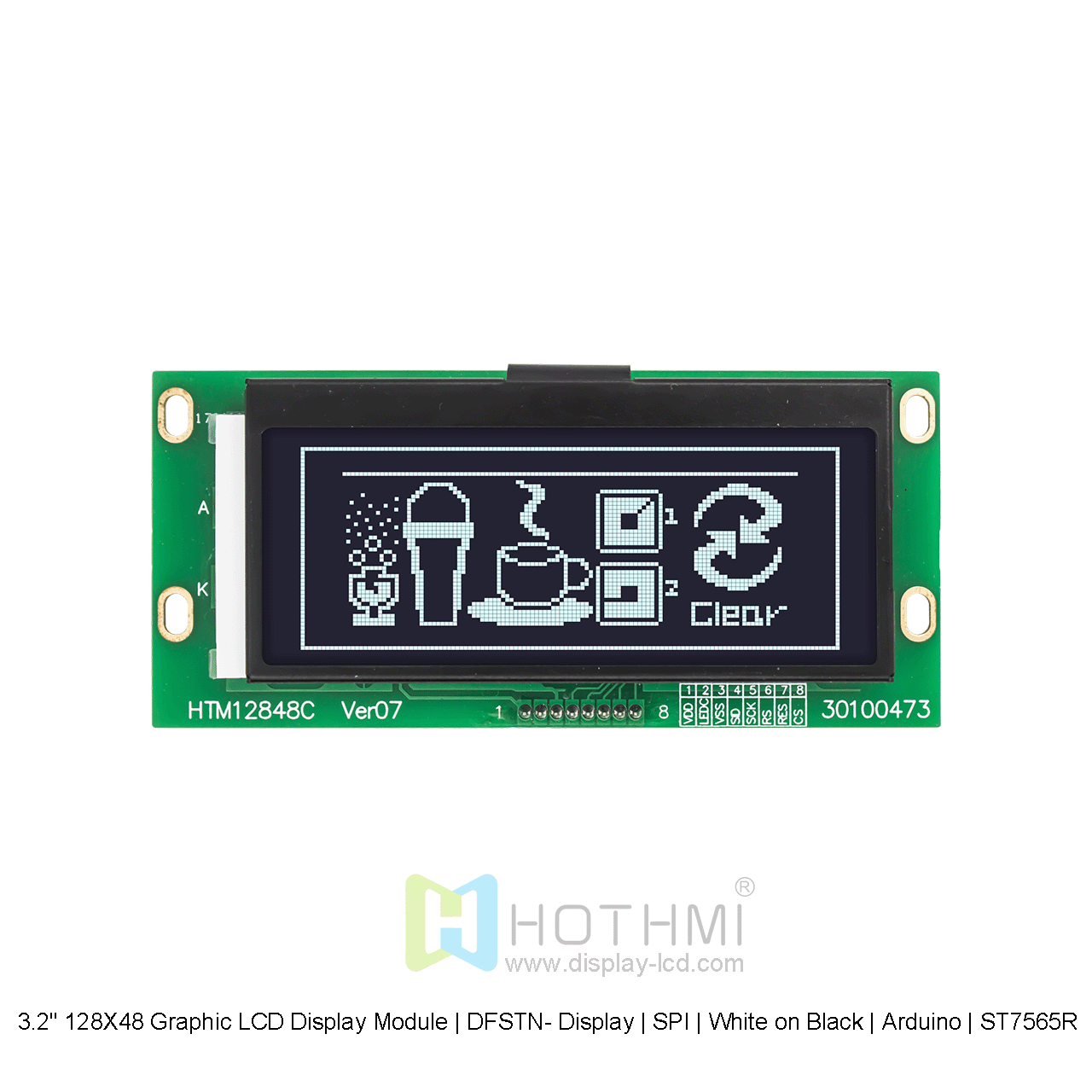 3.2寸128X48图形液晶显示模块  | DFSTN- 显示屏 | SPI | 黑底白字 | Arduino | ST7565R