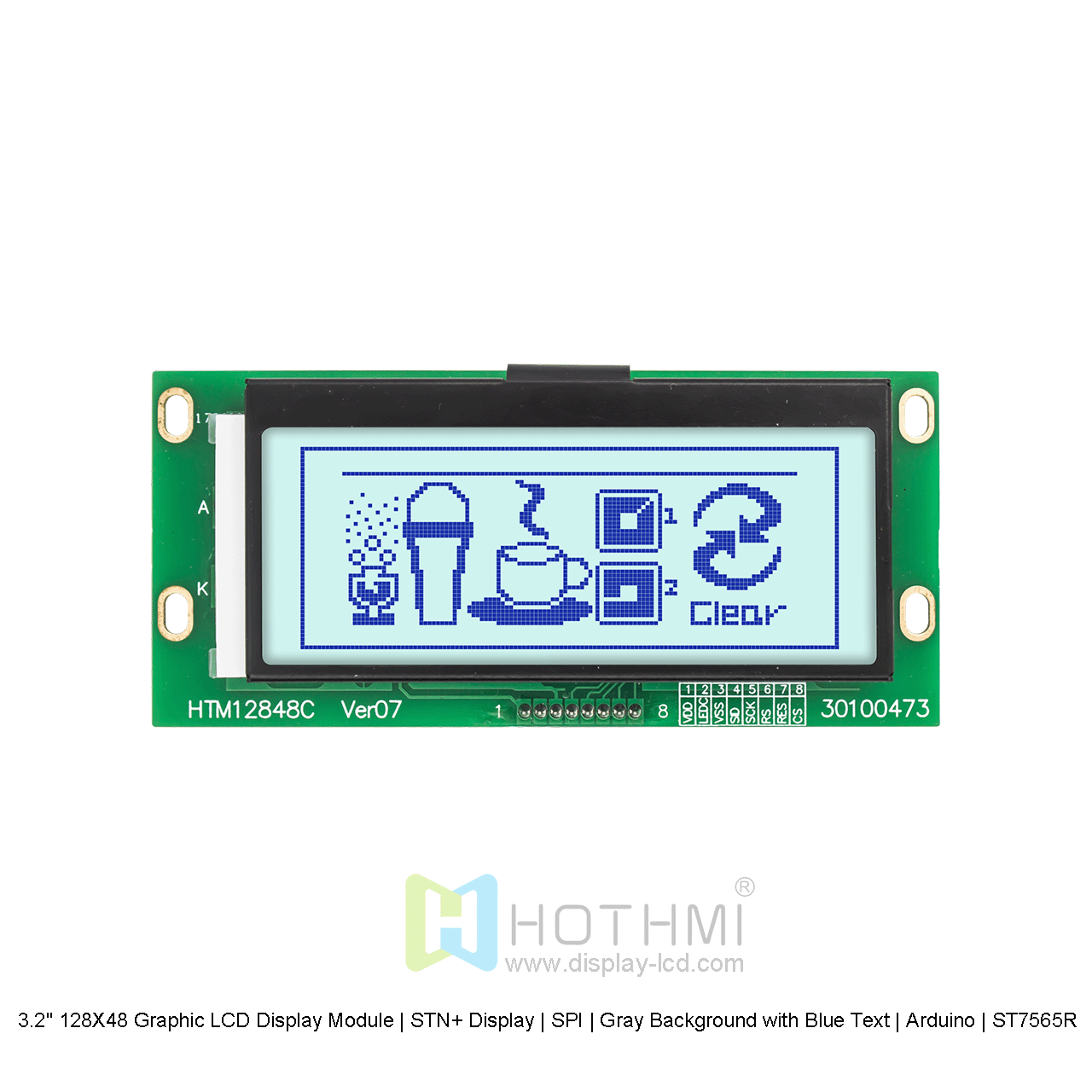 3.2寸128X48图形液晶显示模块  | STN+ 显示屏 | SPI | 灰底蓝字 | Arduino | ST7565R