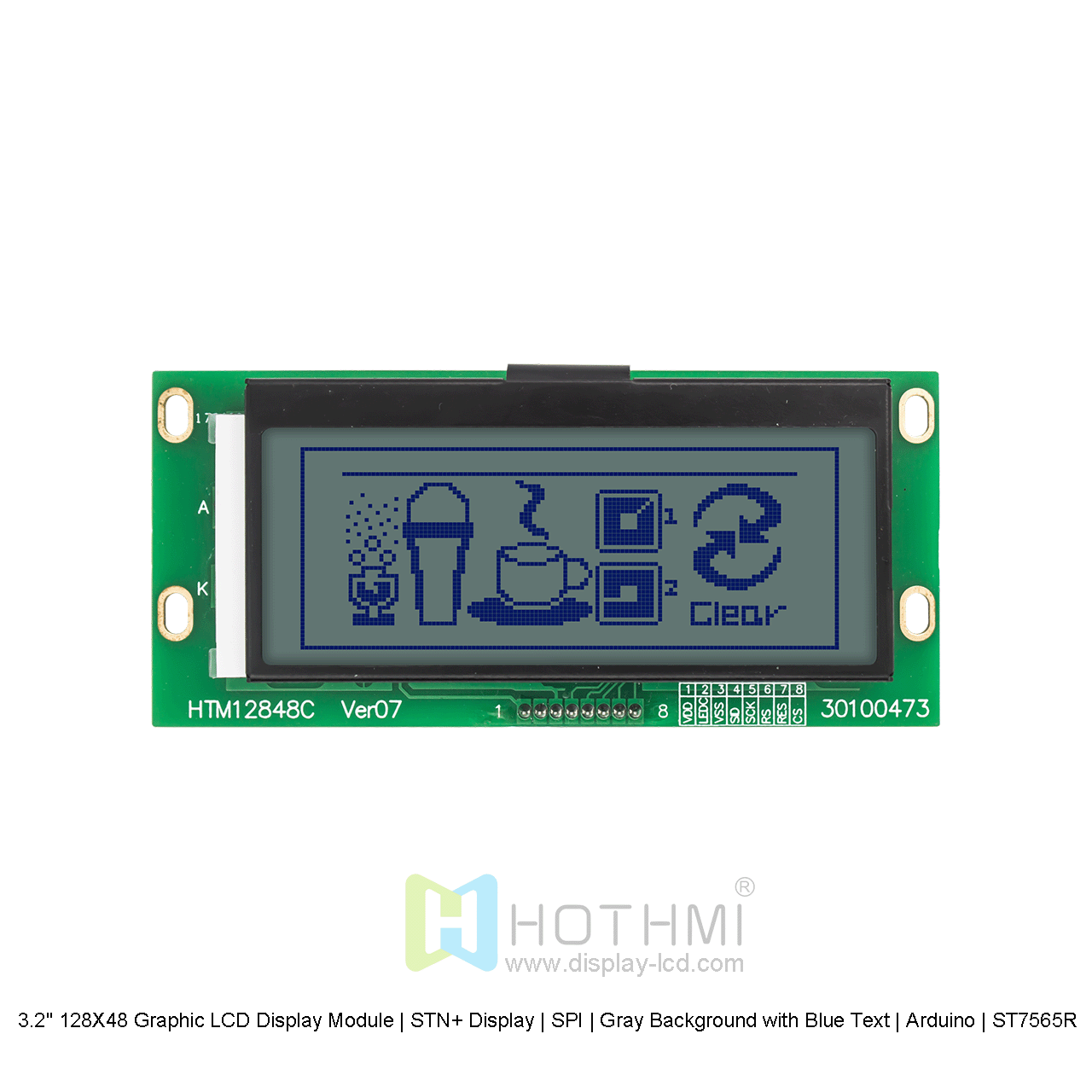 3.2寸128X48图形液晶显示模块  | STN+ 显示屏 | SPI | 灰底蓝字 | Arduino | ST7565R