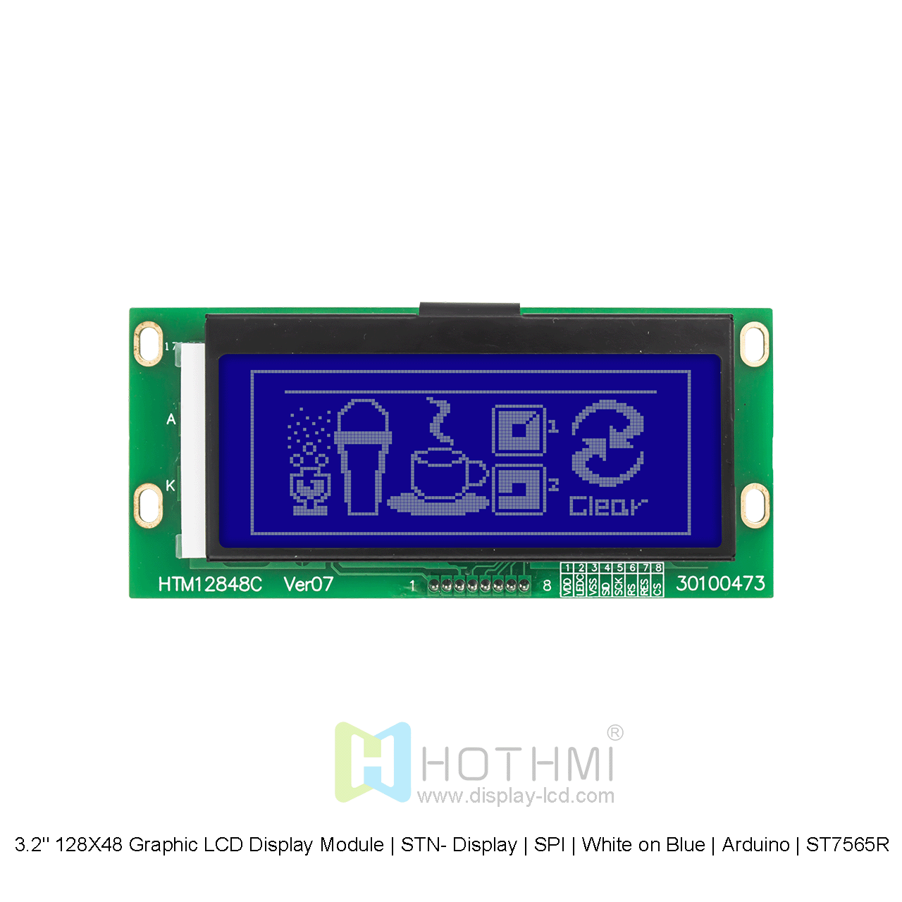 3.2寸128X48图形液晶显示模块  | STN- 显示屏 | SPI | 蓝底白字 |Arduino | ST7565R