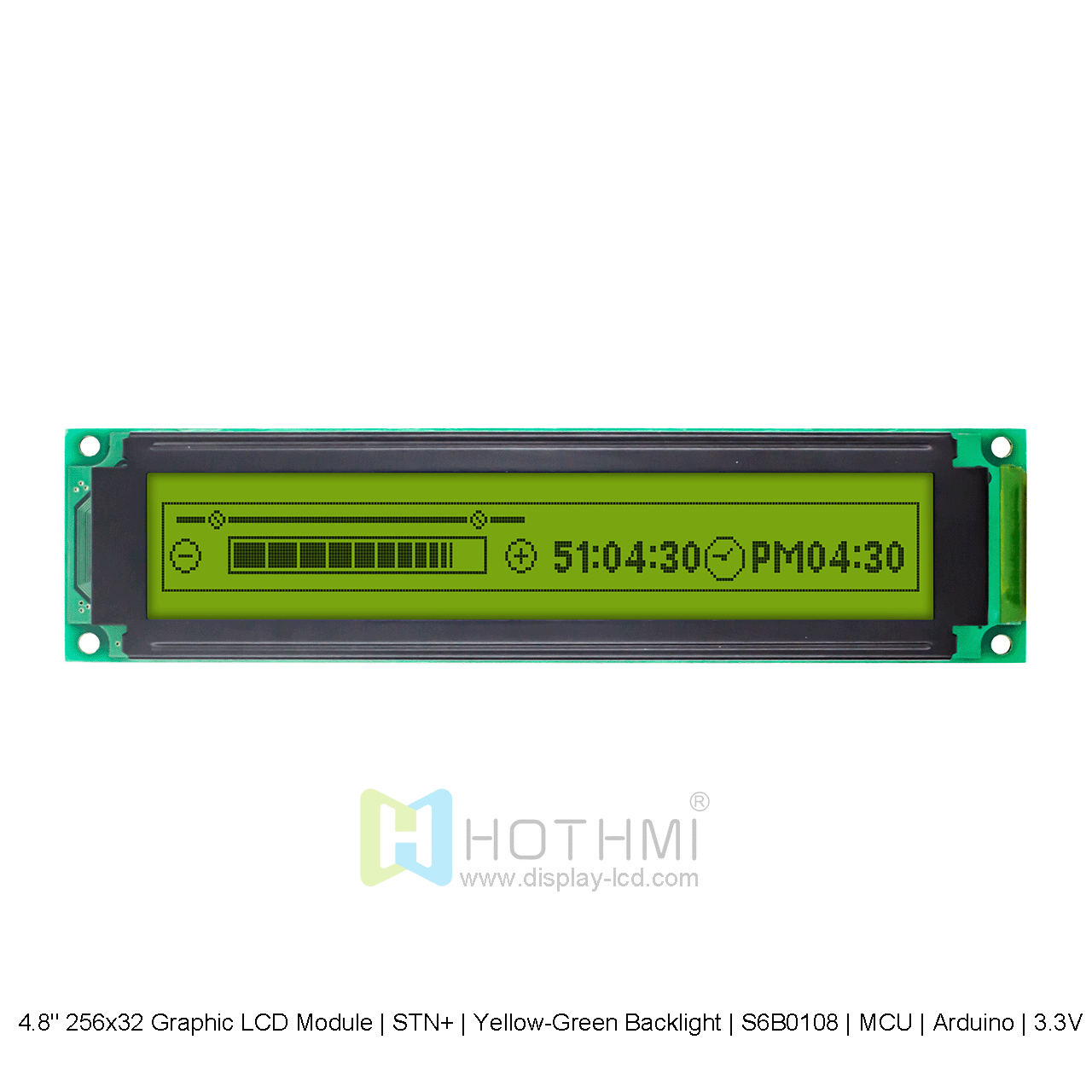 4.8" 256x32 Graphic LCD Module | STN+ | Yellow-Green Backlight | S6B0108 | MCU | Arduino | 3.3V