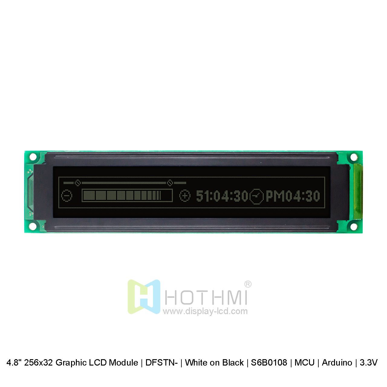 4.8寸256x32 图形 LCD 模块 | DFSTN- | 黑底白字 | S6B0108 | MCU | Arduino | 3.3V